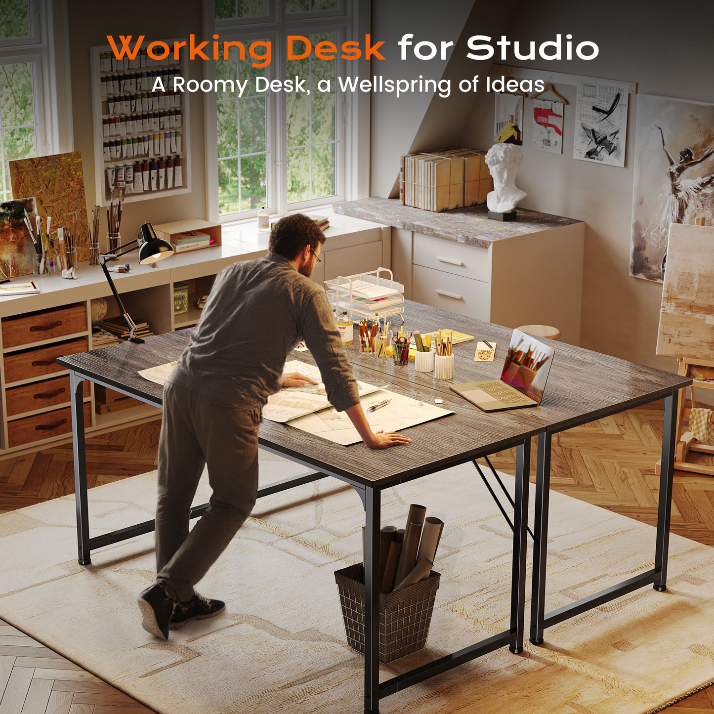 PRAISUN 54 X 24 Inch Computer Desk with Deeper Desktop, Gaming Office Writing Work Desk for Home Office, Study, Bedroom, Work from Home, Metal Frame, Grey