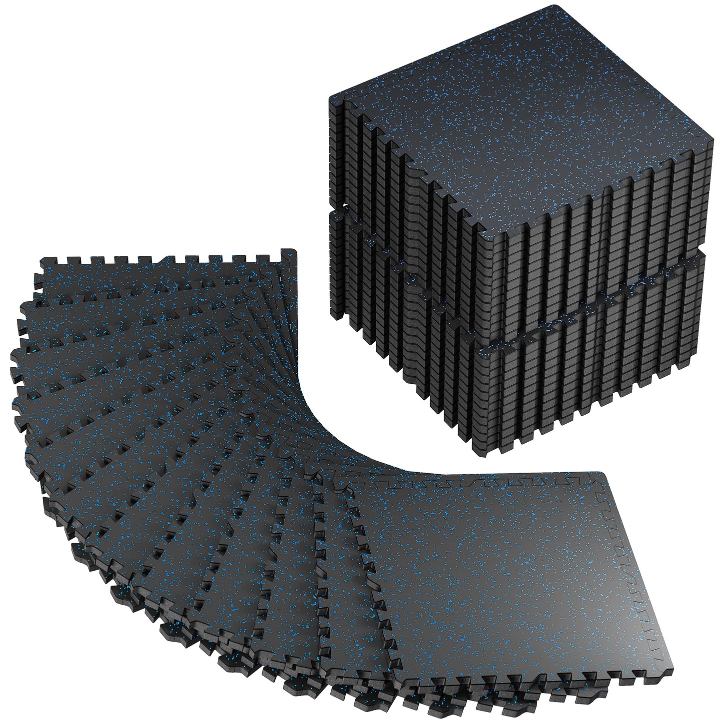 PRAISUN 0.6" Thicker Rubber Top Gym Flooring for Home Gym, 36 Pcs 144 Sq Ft Workout Mats, Exercise Mat, Interlocking Rubber Floor Mats with High Density EVA Foam for Garage, 24 x 24in, Black/Blue