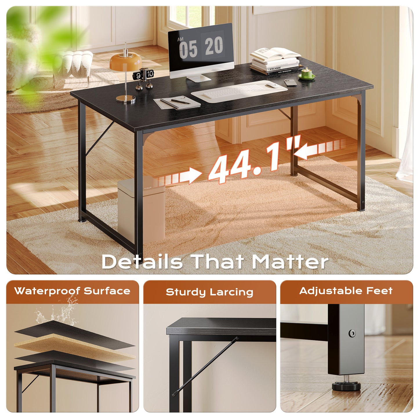 PRAISUN 47 X 24 Inch Computer Desk with Deeper Desktop, Gaming Office Writing Work Desk for Home Office, Study, Bedroom, Work from Home, Metal Frame, Black