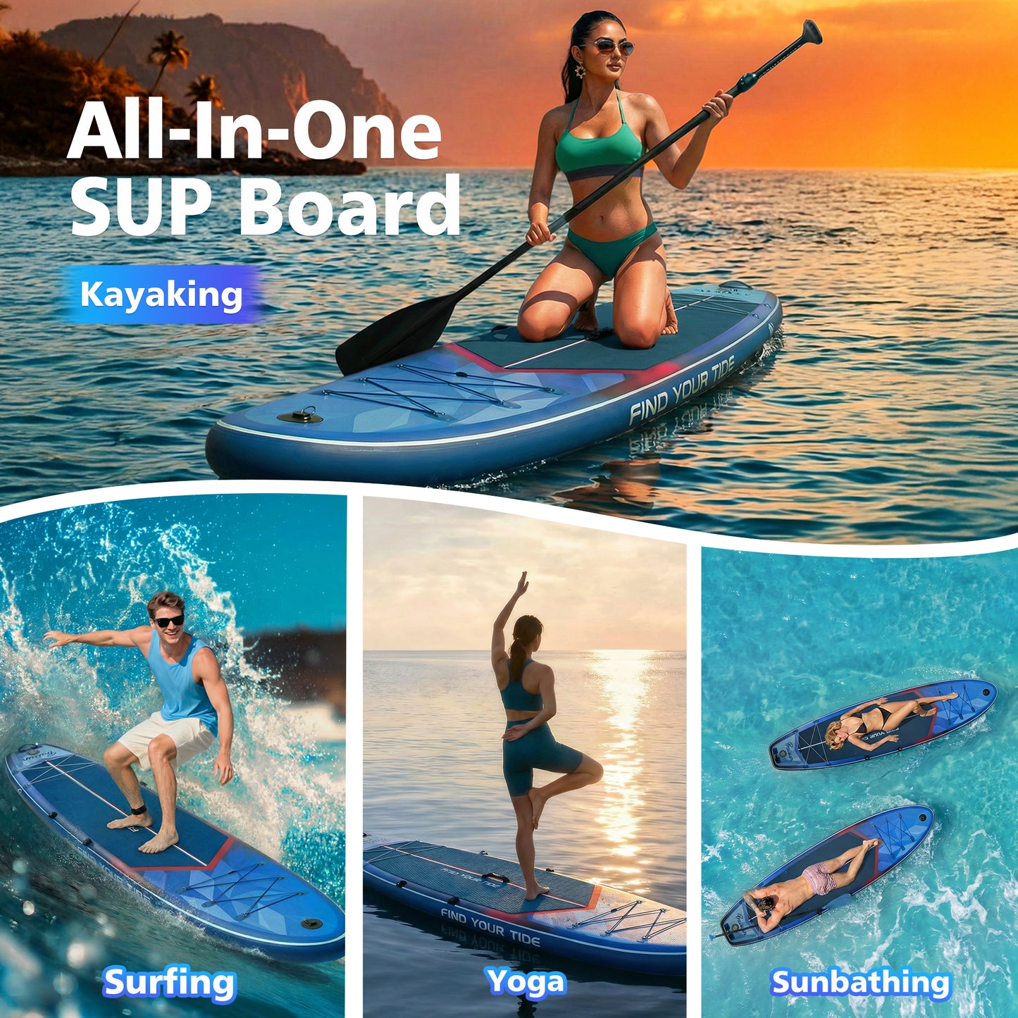 PRAISUN 12’ x 35” Inflatable Paddle Board, 450lbs Extra Wide Stand Up Paddleboard for Youth/Adults of All Skill Levels, Stable SUP with Seat & Full Kit, for Fishing, Yoga, Lake & Ocean