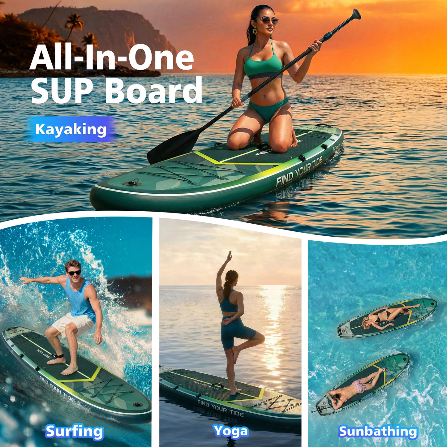 PRAISUN 12’ x 35” Inflatable Paddle Board, 450lbs Extra Wide Stand Up Paddleboard for Youth/Adults of All Skill Levels, Stable SUP with Seat & Full Kit, for Fishing, Yoga, Lake & Ocean