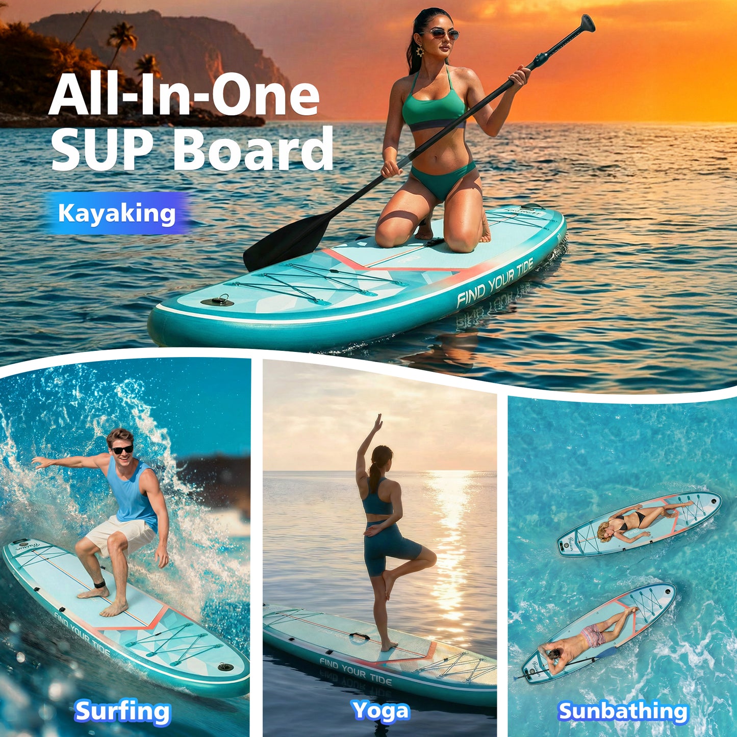 PRAISUN 12’ x 35” Inflatable Paddle Board, 450lbs Extra Wide Stand Up Paddleboard for Youth/Adults of All Skill Levels, Stable SUP with Seat & Full Kit, for Fishing, Yoga, Lake & Ocean