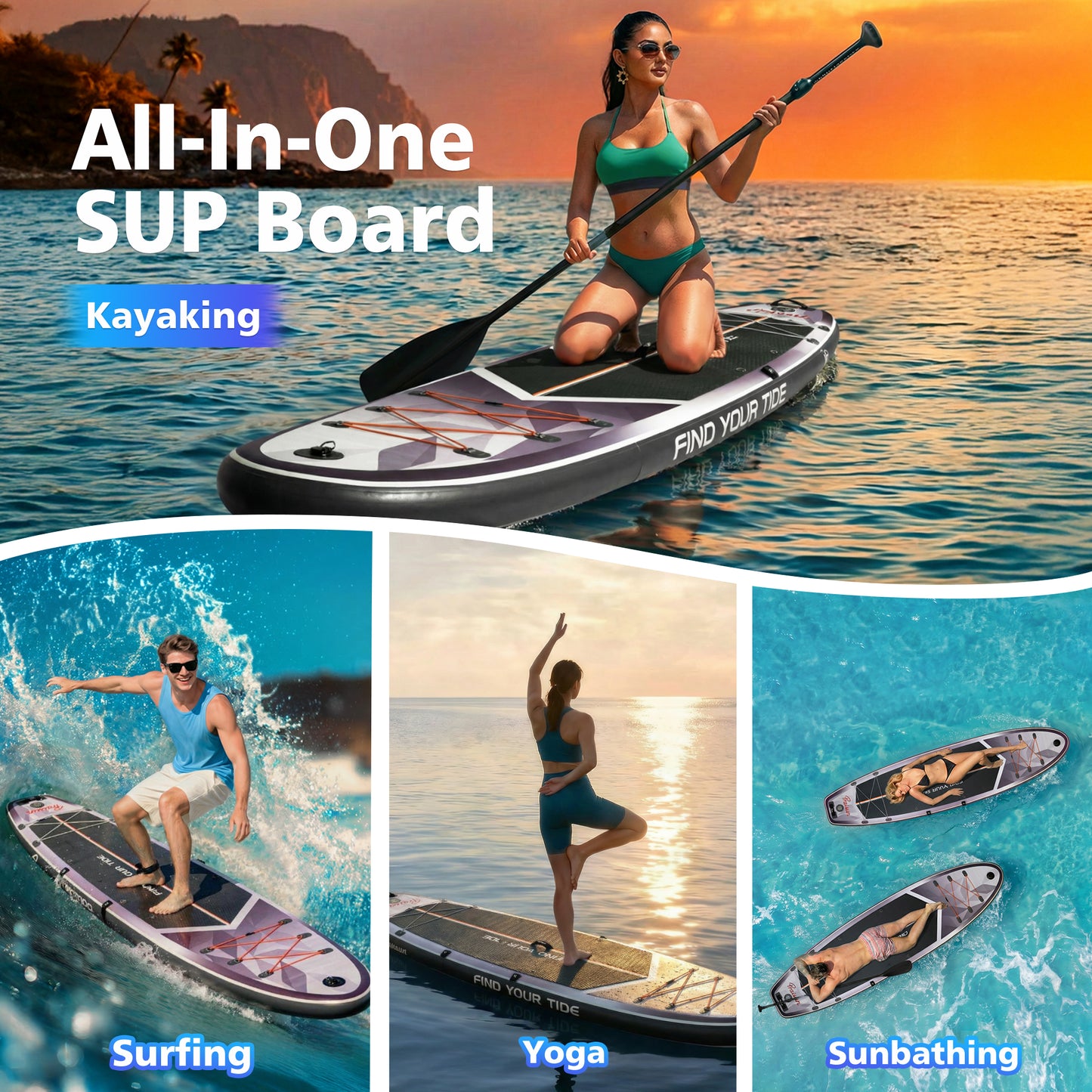 PRAISUN 12’ x 35” Inflatable Paddle Board, 450lbs Extra Wide Stand Up Paddleboard for Youth/Adults of All Skill Levels, Stable SUP with Seat & Full Kit, for Fishing, Yoga, Lake & Ocean