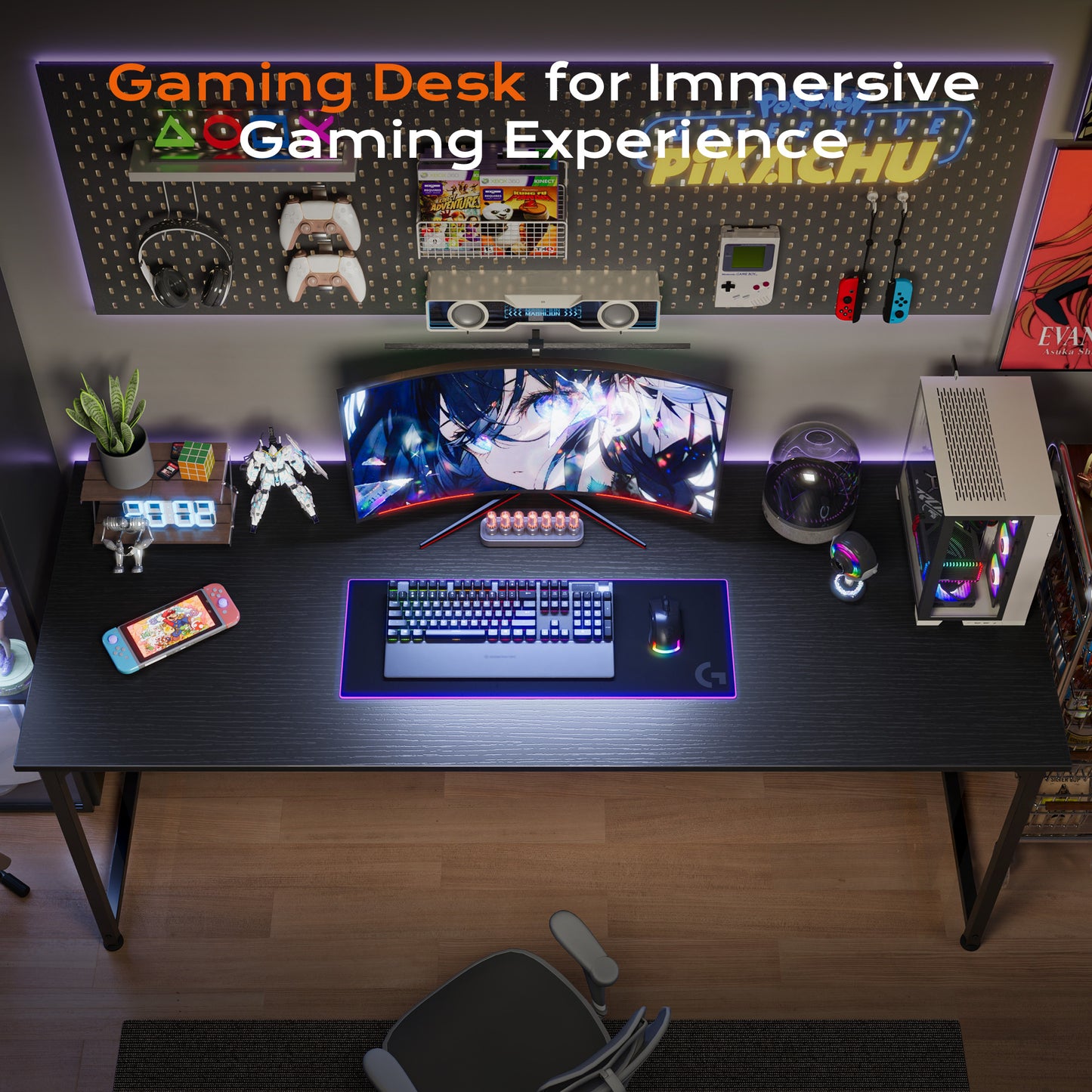 PRAISUN 54 X 24 Inch Computer Desk with Deeper Desktop, Gaming Office Writing Work Desk for Home Office, Study
