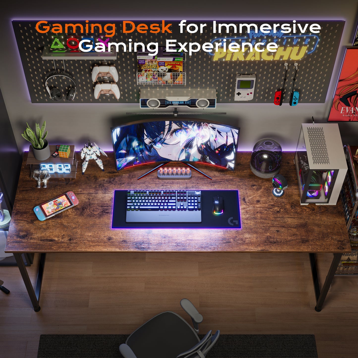PRAISUN 54 X 24 Inch Computer Desk with Deeper Desktop, Gaming Office Writing Work Desk for Home Office, Study, Bedroom, Work from Home, Metal Frame, Rustic Brown