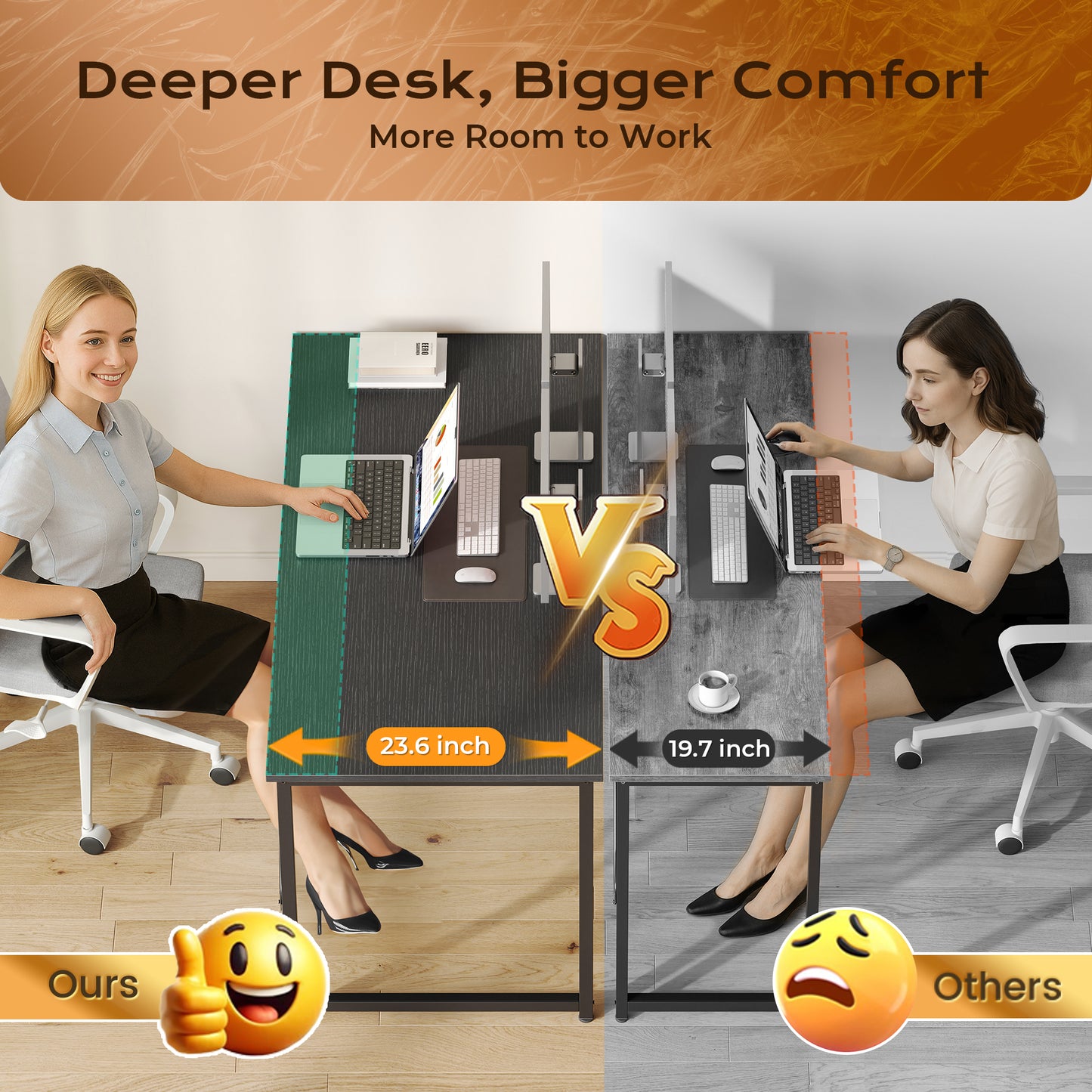 PRAISUN 47 X 24 Inch Computer Desk with Deeper Desktop, Gaming Office Writing Work Desk for Home Office, Study, Bedroom, Work from Home, Metal Frame, Black