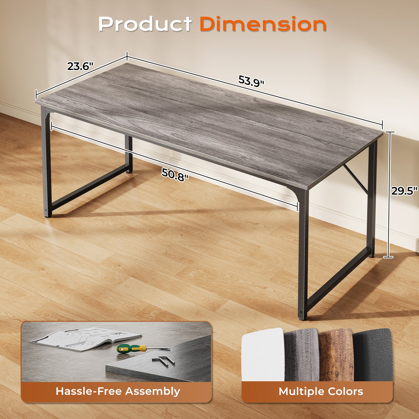PRAISUN 54 X 24 Inch Computer Desk with Deeper Desktop, Gaming Office Writing Work Desk for Home Office, Study, Bedroom, Work from Home, Metal Frame, Grey