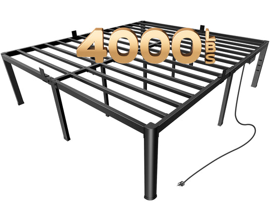 PRAISUN 4000LBS King Bed Frame with Charging Station, 20 inch Bedframe Bed Frame King Size with 2 AC Outlets, 1 USB Port &1 Type-C Port, Bedframe with Mattress Baffle, No Box Spring Needed, Black