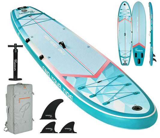 PRAISUN 12’ x 35” Inflatable Paddle Board, 450lbs Extra Wide Stand Up Paddleboard for Youth/Adults of All Skill Levels, Stable SUP with Seat & Full Kit, for Fishing, Yoga, Lake & Ocean