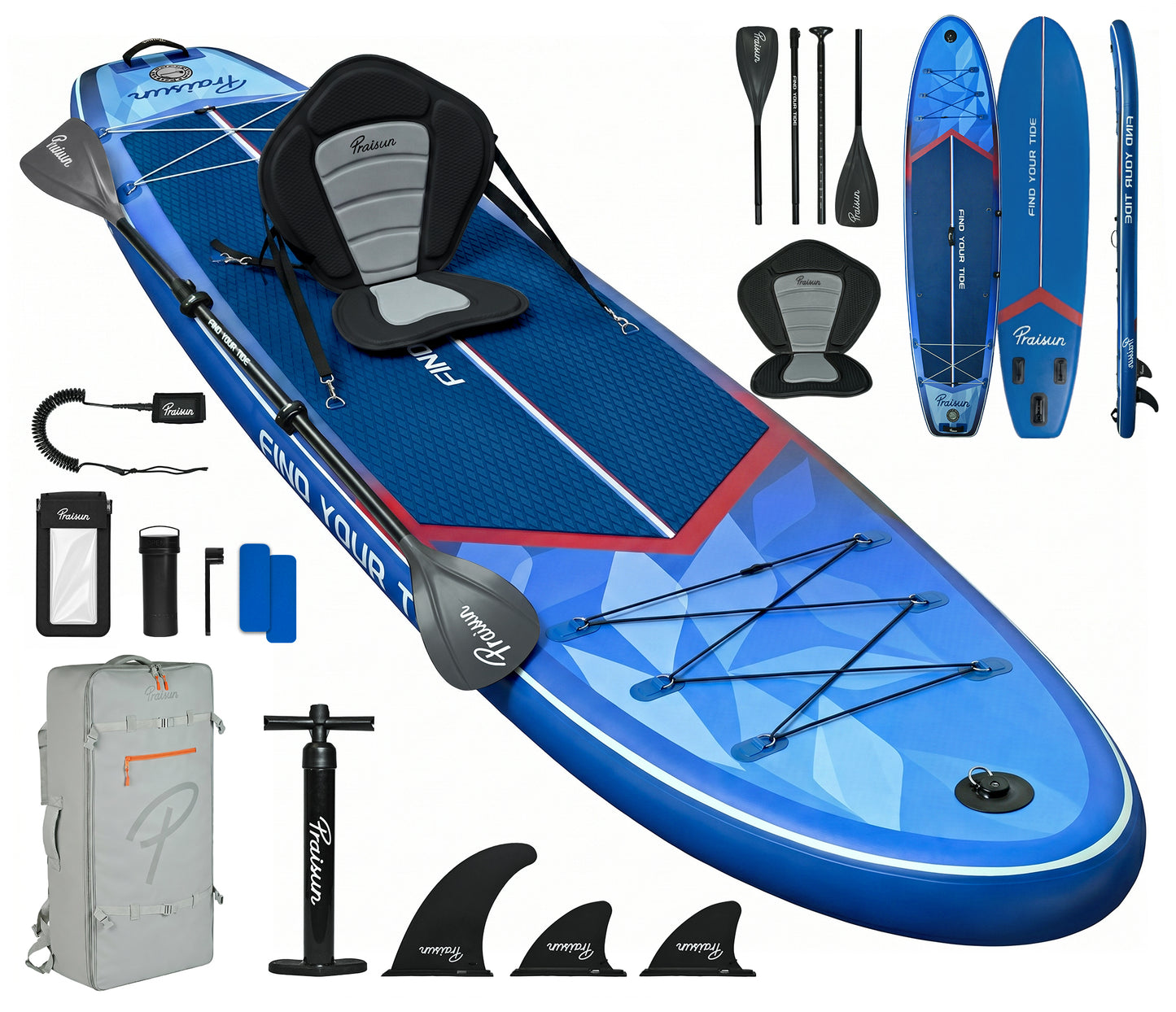 PRAISUN 12’ x 35” Inflatable Paddle Board, 450lbs Extra Wide Stand Up Paddleboard for Youth/Adults of All Skill Levels, Stable SUP with Seat & Full Kit, for Fishing, Yoga, Lake & Ocean