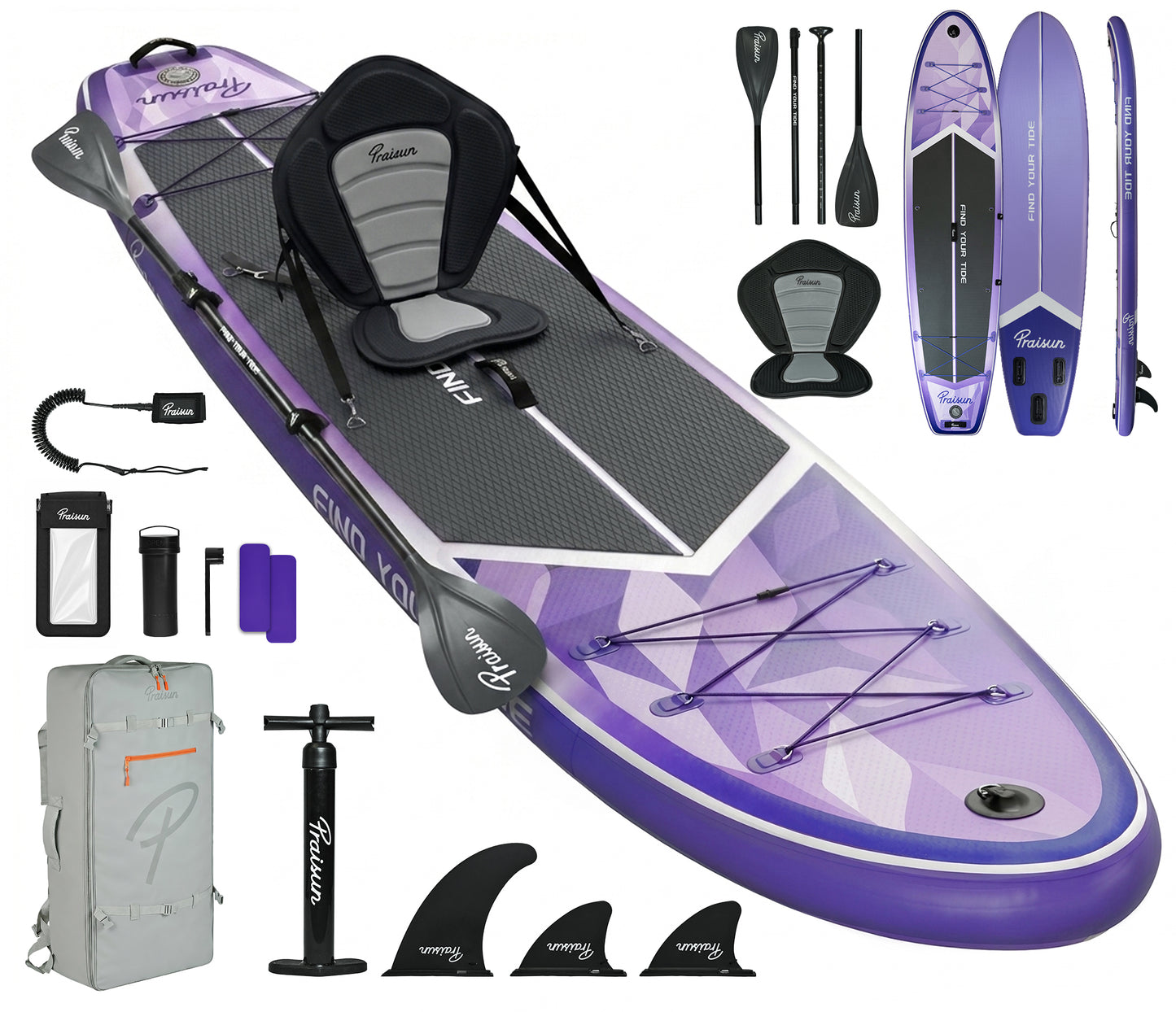 PRAISUN 12’ x 35” Inflatable Paddle Board, 450lbs Extra Wide Stand Up Paddleboard for Youth/Adults of All Skill Levels, Stable SUP with Seat & Full Kit, for Fishing, Yoga, Lake & Ocean