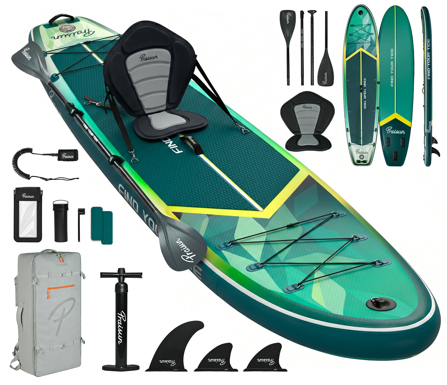 PRAISUN 12’ x 35” Inflatable Paddle Board, 450lbs Extra Wide Stand Up Paddleboard for Youth/Adults of All Skill Levels, Stable SUP with Seat & Full Kit, for Fishing, Yoga, Lake & Ocean