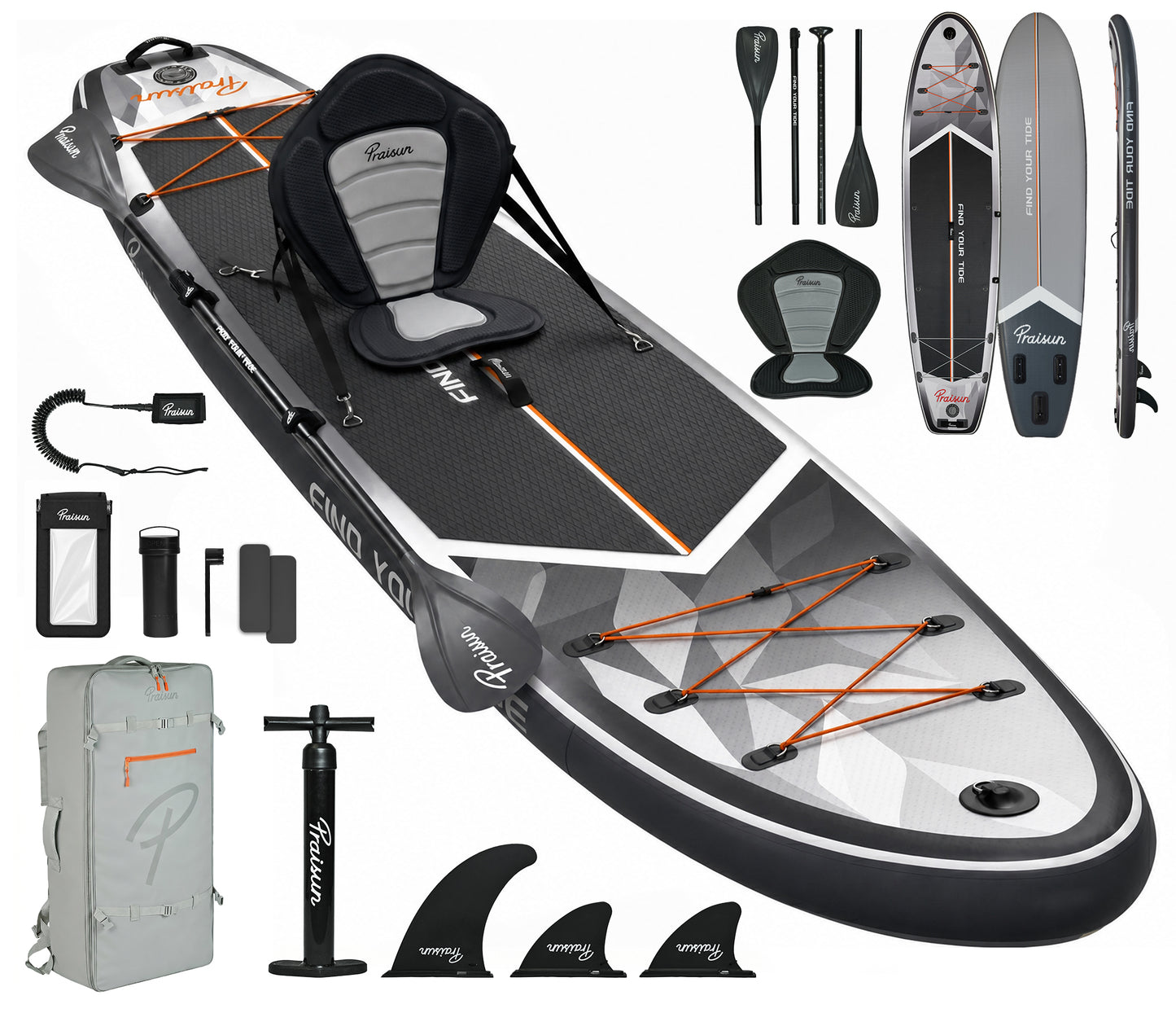 PRAISUN 12’ x 35” Inflatable Paddle Board, 450lbs Extra Wide Stand Up Paddleboard for Youth/Adults of All Skill Levels, Stable SUP with Seat & Full Kit, for Fishing, Yoga, Lake & Ocean