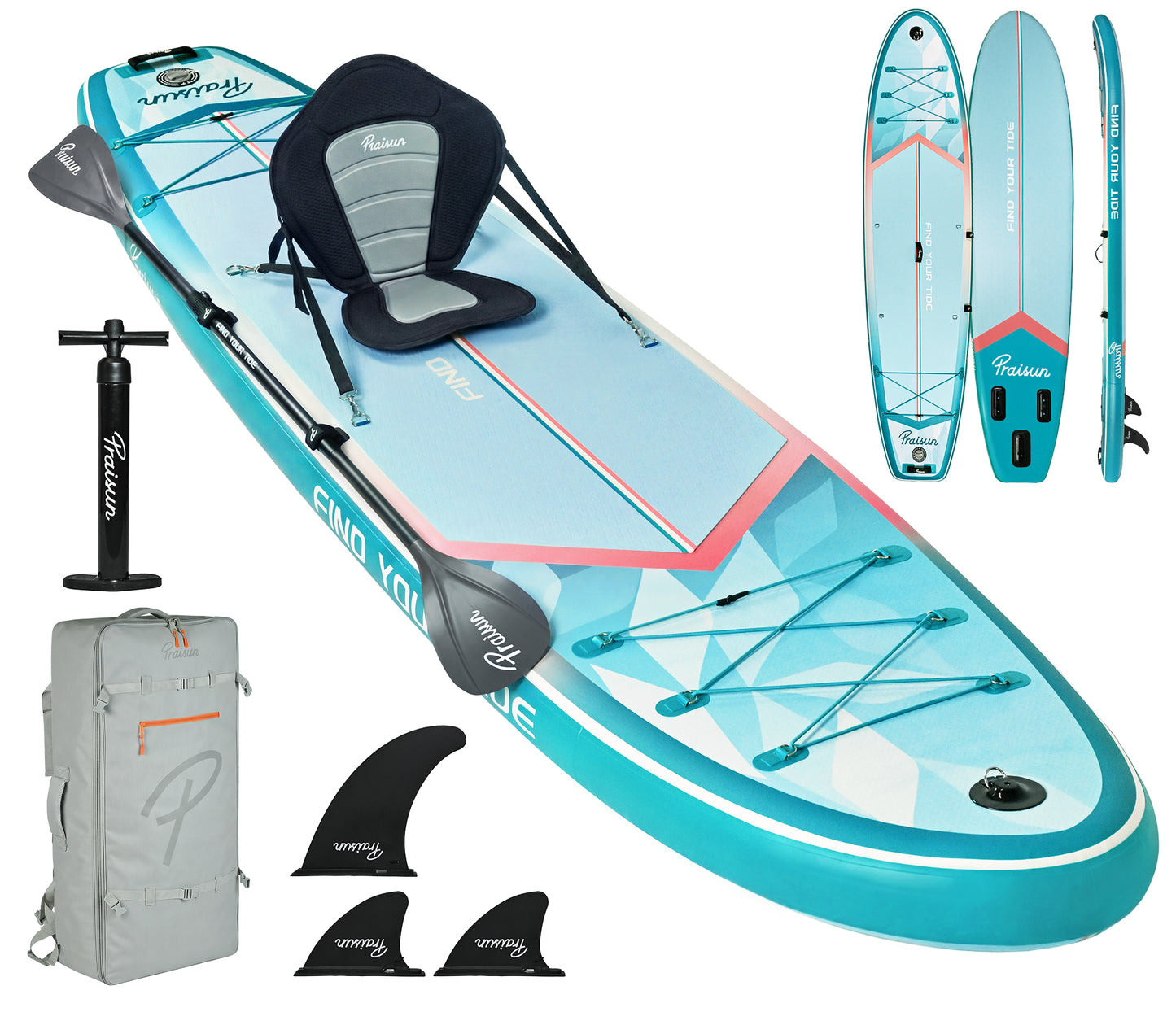 PRAISUN 12’ x 35” Inflatable Paddle Board, 450lbs Extra Wide Stand Up Paddleboard for Youth/Adults of All Skill Levels, Stable SUP with Seat & Full Kit, for Fishing, Yoga, Lake & Ocean