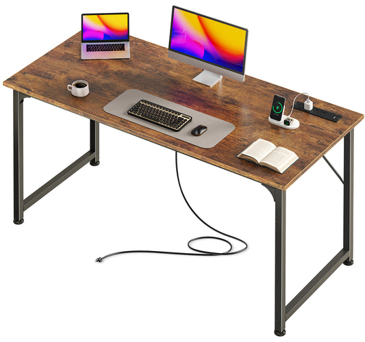 PRAISUN 47 X 20 Inch Office Computer Desk with Power Outlets and USB-C Port, Larger Gaming Desk, for Home Office, Study, Bedroom, Writing Work from Home Table, Metal Frame, Rustic Brown