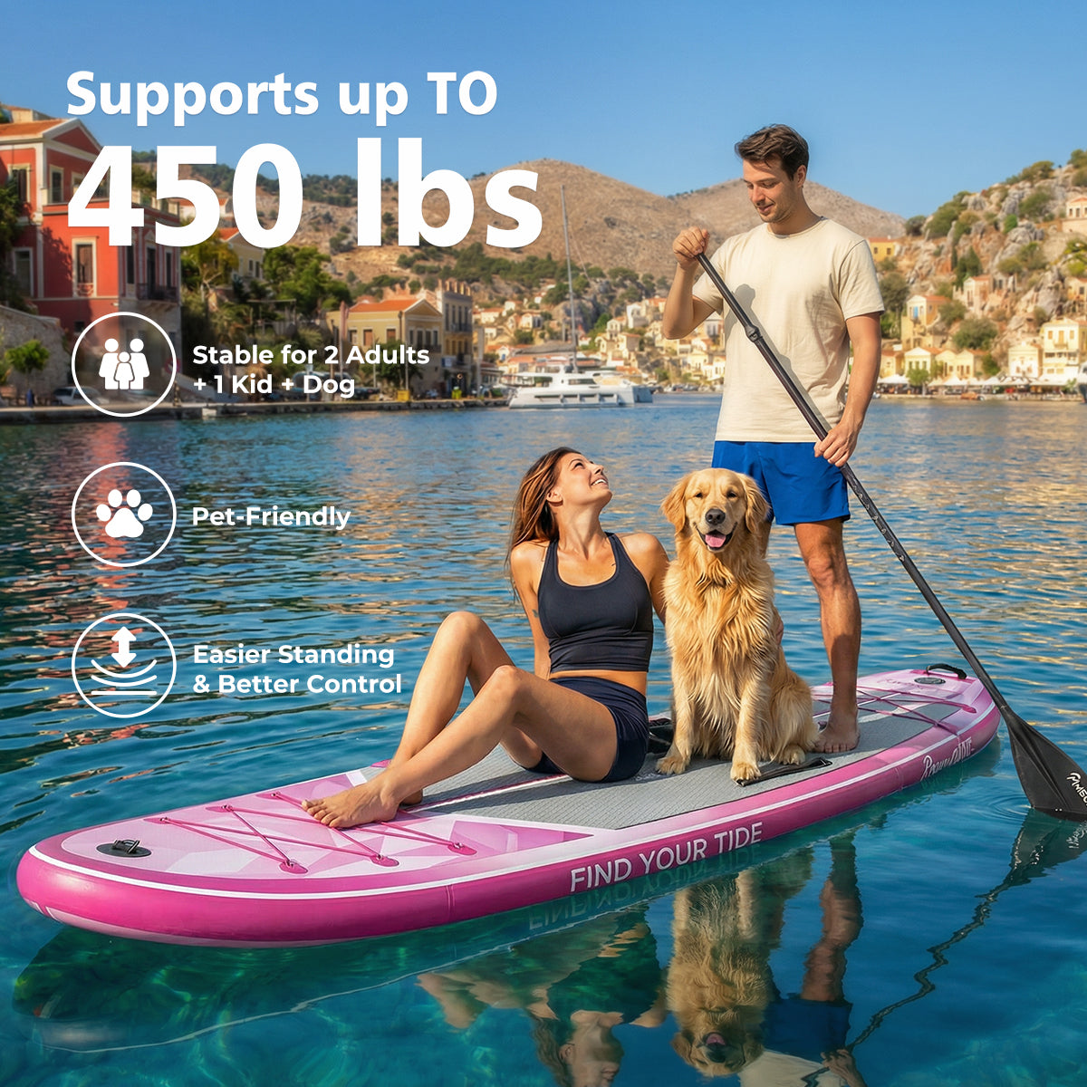 PRAISUN 12’ x 35” Inflatable Paddle Board, 450lbs Extra Wide Stand Up Paddleboard for Youth/Adults of All Skill Levels, Stable SUP with Seat & Full Kit, for Fishing, Yoga, Lake & Ocean