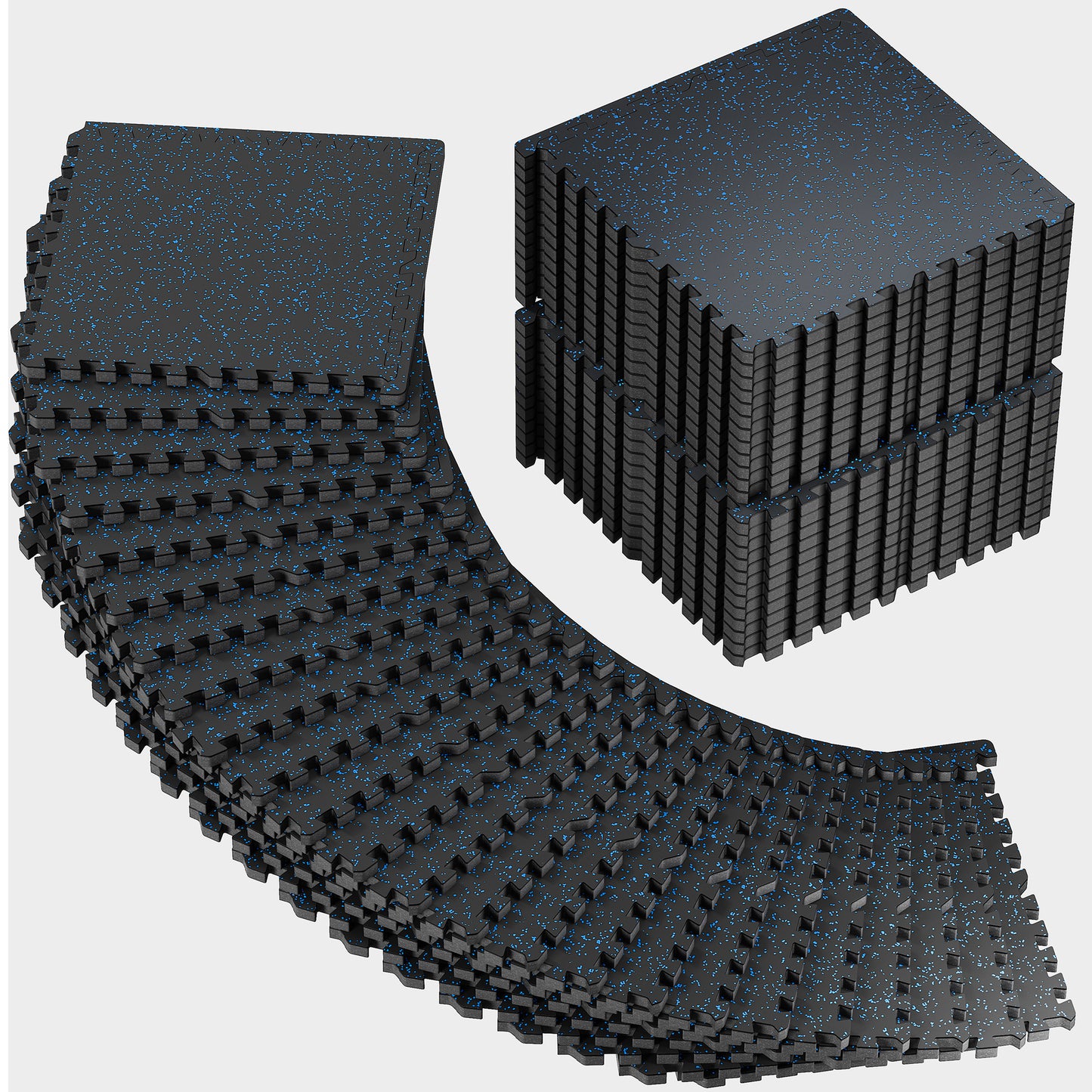 PRAISUN 0.6" Thicker Rubber Top Gym Flooring for Home Gym, 48 Pcs 192 Sq Ft Workout Mats, Exercise Mat, Interlocking Rubber Floor Mats with High Density EVA Foam for Garage, 24 x 24in, Black/Blue
