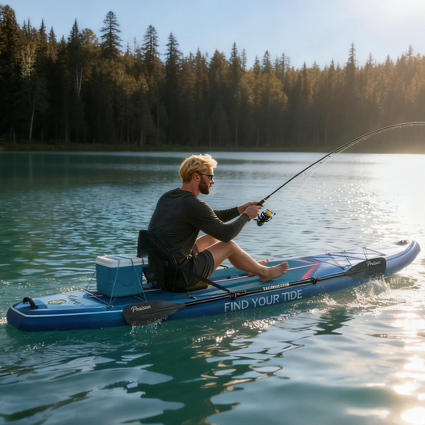PRAISUN 12’ x 35” Inflatable Paddle Board, 450lbs Extra Wide Stand Up Paddleboard for Youth/Adults of All Skill Levels, Stable SUP with Seat & Full Kit, for Fishing, Yoga, Lake & Ocean