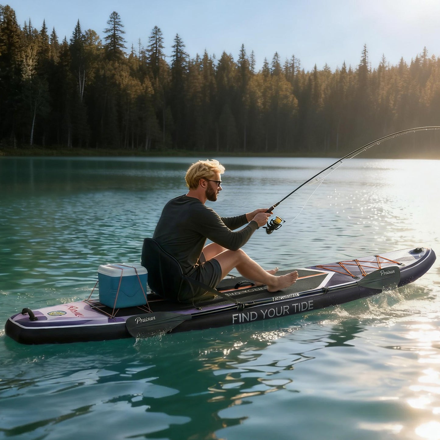PRAISUN 12’ x 35” Inflatable Paddle Board, 450lbs Extra Wide Stand Up Paddleboard for Youth/Adults of All Skill Levels, Stable SUP with Seat & Full Kit, for Fishing, Yoga, Lake & Ocean