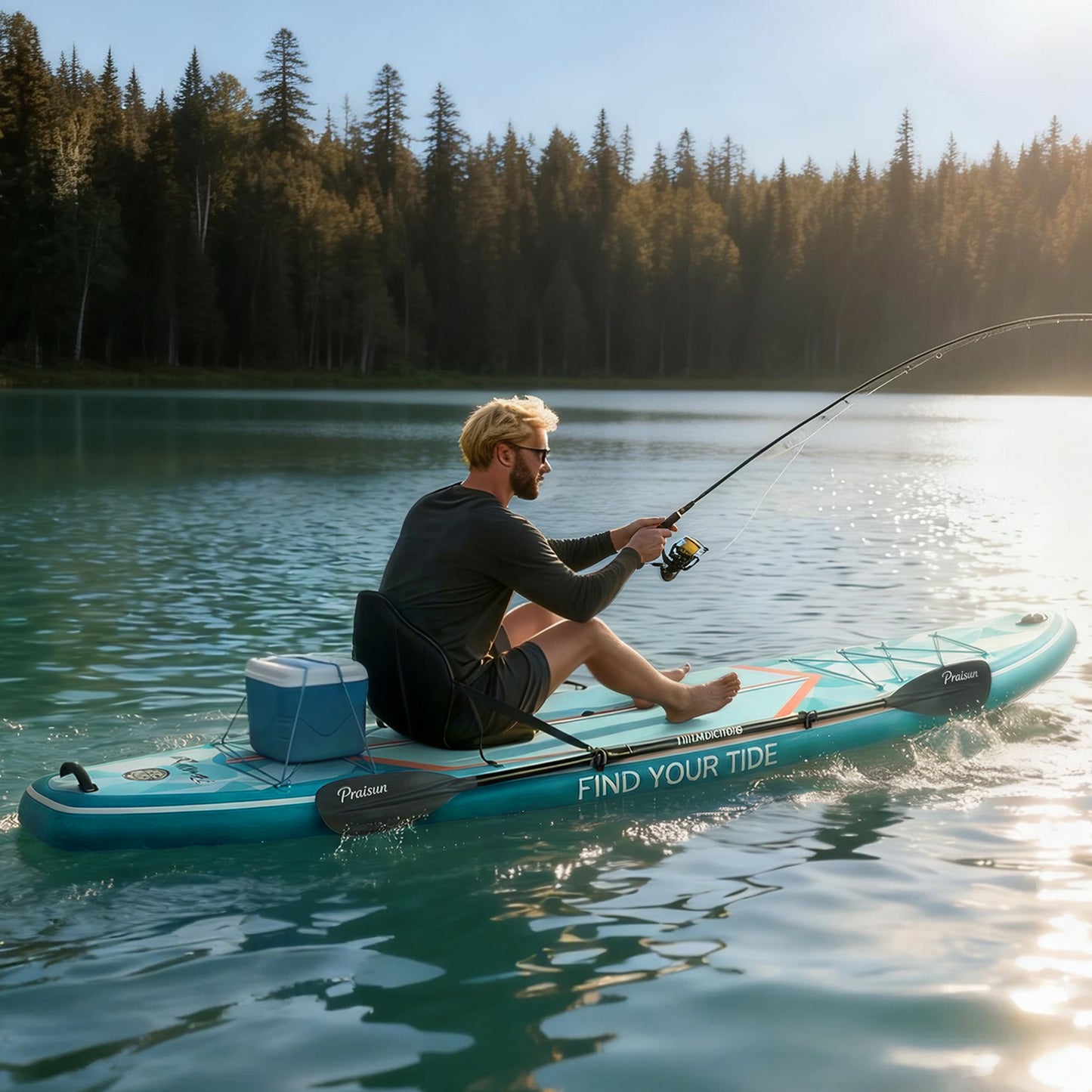 PRAISUN 12’ x 35” Inflatable Paddle Board, 450lbs Extra Wide Stand Up Paddleboard for Youth/Adults of All Skill Levels, Stable SUP with Seat & Full Kit, for Fishing, Yoga, Lake & Ocean