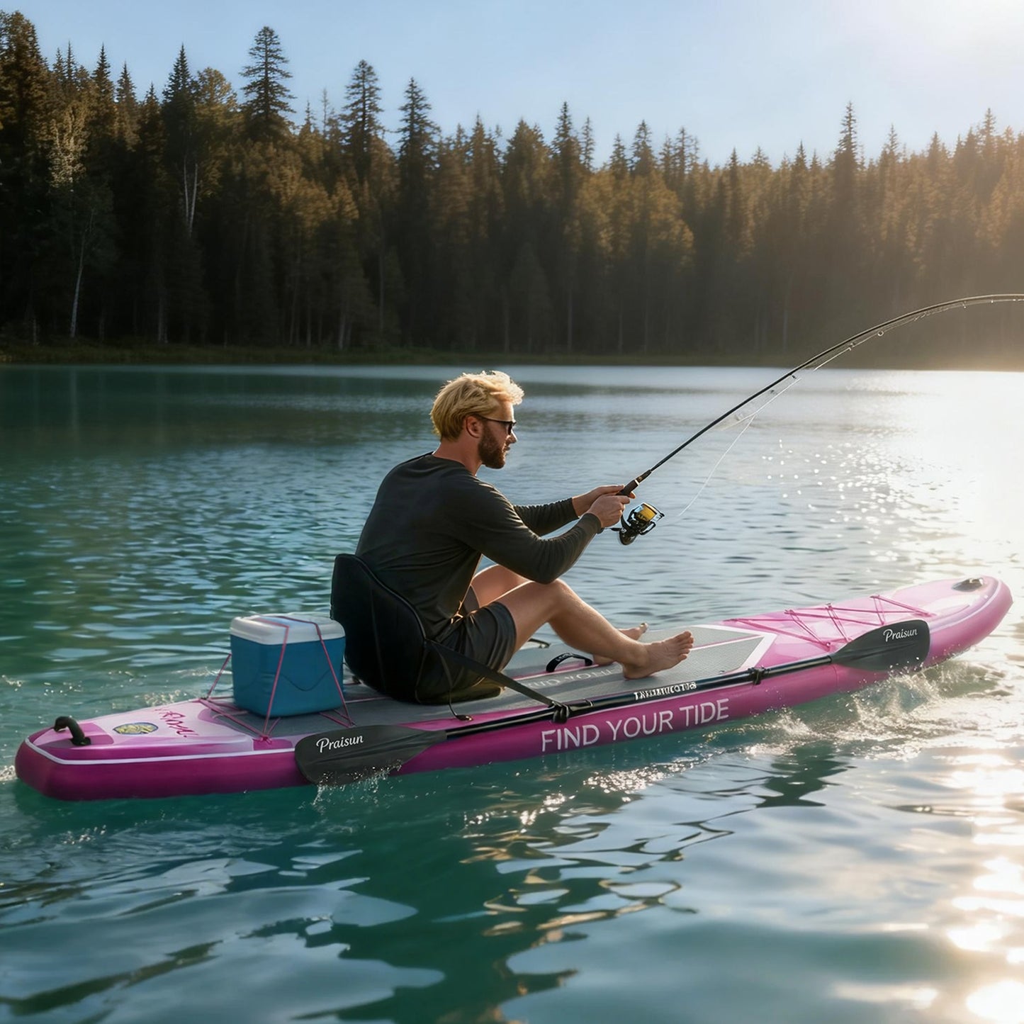 PRAISUN 12’ x 35” Inflatable Paddle Board, 450lbs Extra Wide Stand Up Paddleboard for Youth/Adults of All Skill Levels, Stable SUP with Seat & Full Kit, for Fishing, Yoga, Lake & Ocean