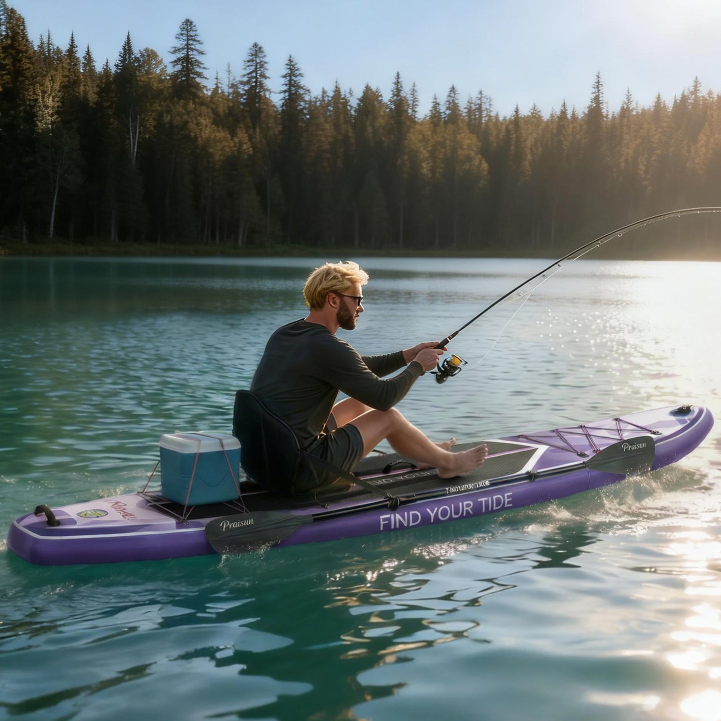 PRAISUN 12’ x 35” Inflatable Paddle Board, 450lbs Extra Wide Stand Up Paddleboard for Youth/Adults of All Skill Levels, Stable SUP with Seat & Full Kit, for Fishing, Yoga, Lake & Ocean
