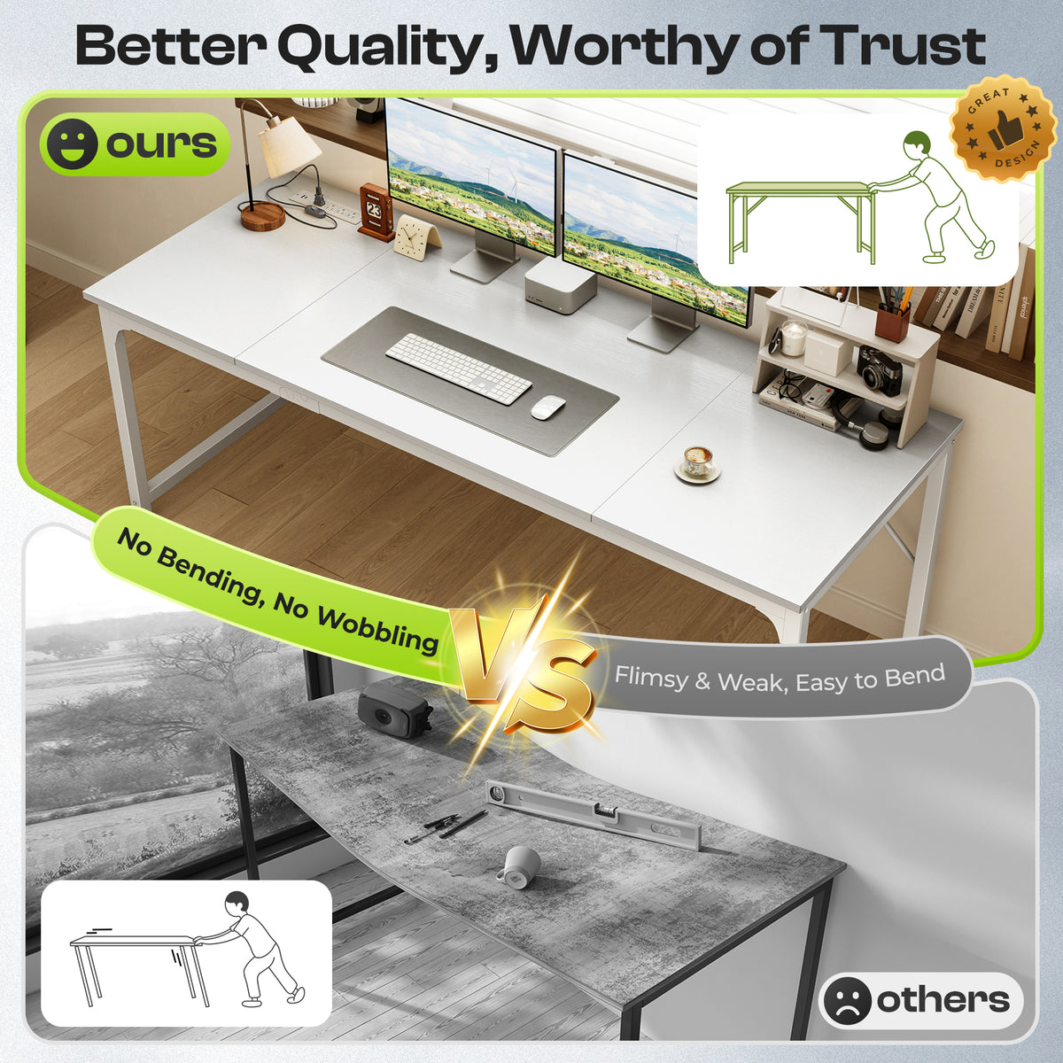 PRAISUN 70 x 24 Inch Computer Desk with Power Outlets & USB-C, White Office Desk with 4 AC Outlets, USB & USB-C, Heavy Duty Metal Frame, Spacious Desktop for Work, Writing, Study & Gaming