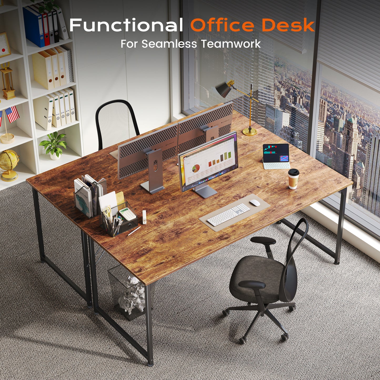 PRAISUN 54 X 24 Inch Computer Desk with Deeper Desktop, Gaming Office Writing Work Desk for Home Office, Study, Bedroom, Work from Home, Metal Frame, Rustic Brown