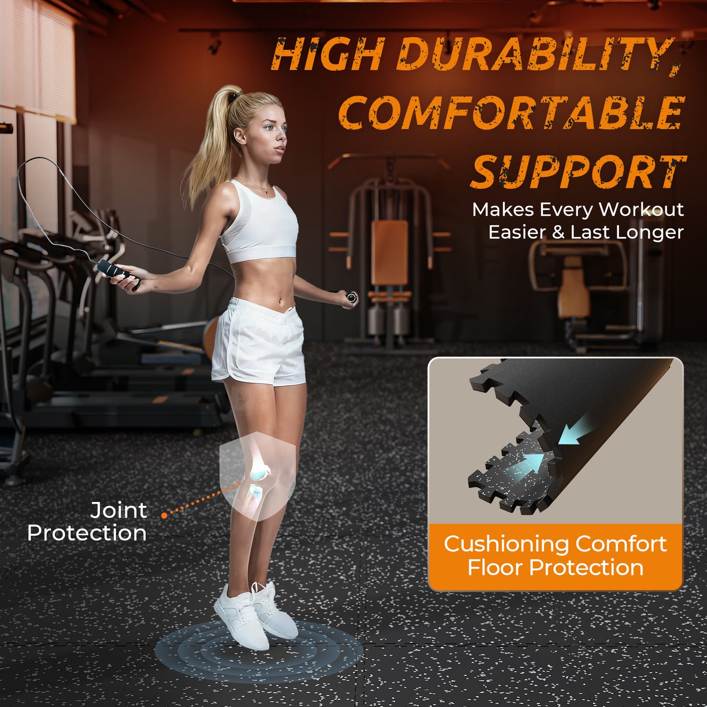 PRAISUN 0.6" Thicker Rubber Top Gym Flooring for Home Gym, 48 Pcs 192 Sq Ft Workout Mats, Exercise Mat, Interlocking Rubber Floor Mats with High Density EVA Foam for Garage, 24 x 24in, Black/Grey