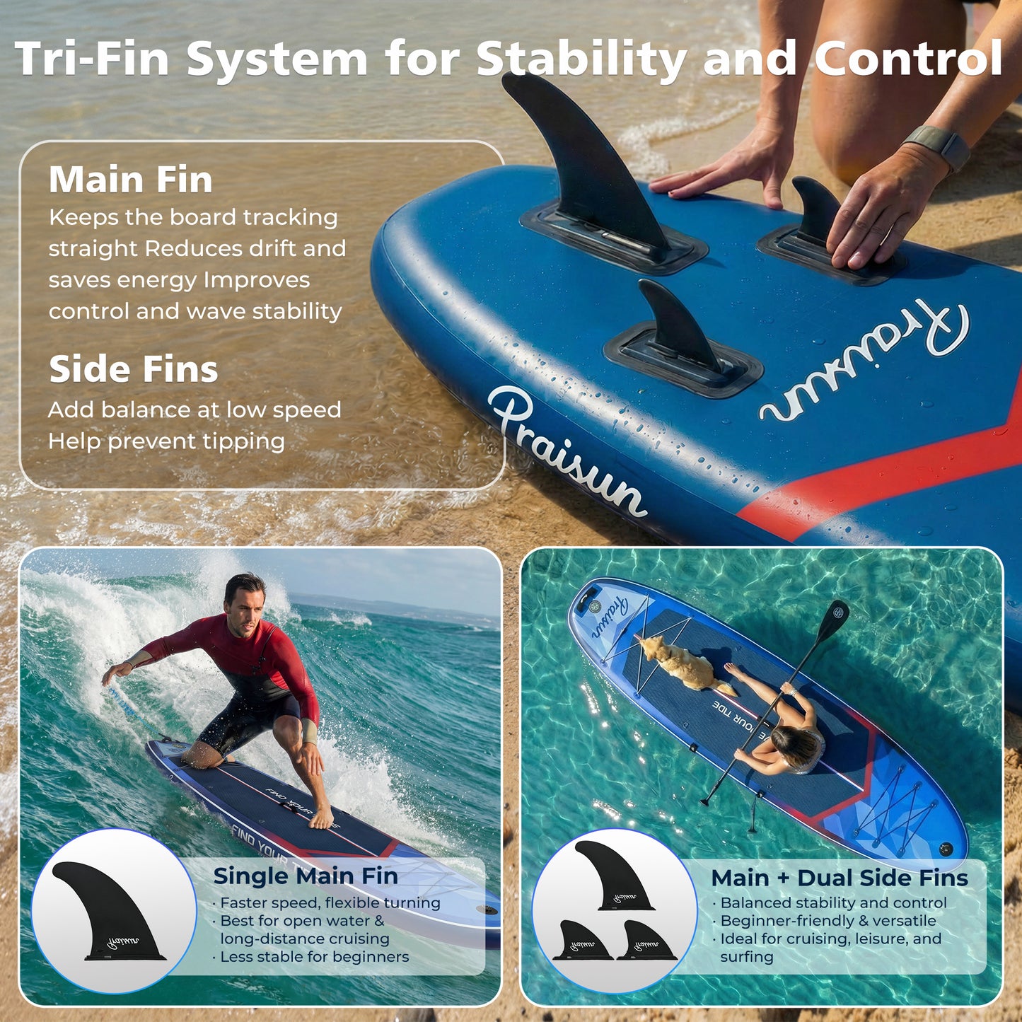 PRAISUN 12’ x 35” Inflatable Paddle Board, 450lbs Extra Wide Stand Up Paddleboard for Youth/Adults of All Skill Levels, Stable SUP with Seat & Full Kit, for Fishing, Yoga, Lake & Ocean