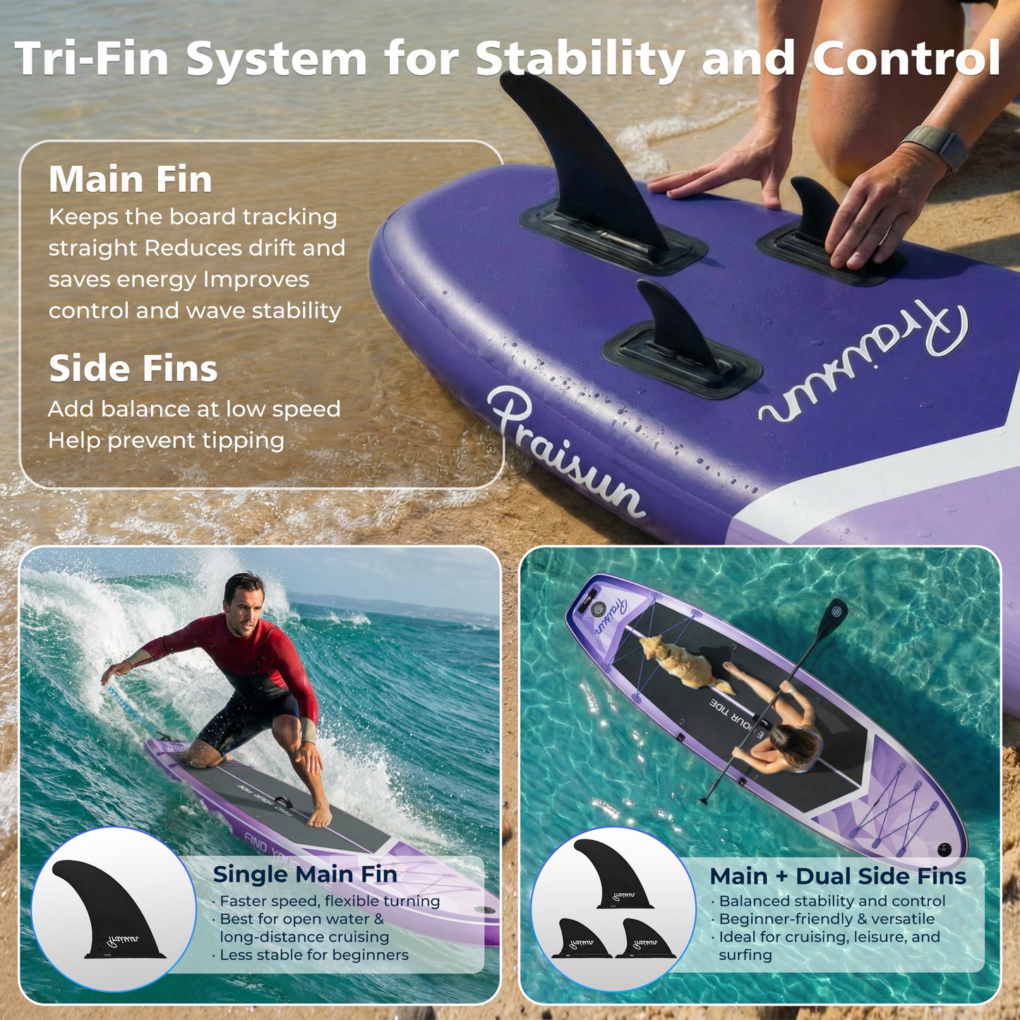 PRAISUN 12’ x 35” Inflatable Paddle Board, 450lbs Extra Wide Stand Up Paddleboard for Youth/Adults of All Skill Levels, Stable SUP with Seat & Full Kit, for Fishing, Yoga, Lake & Ocean