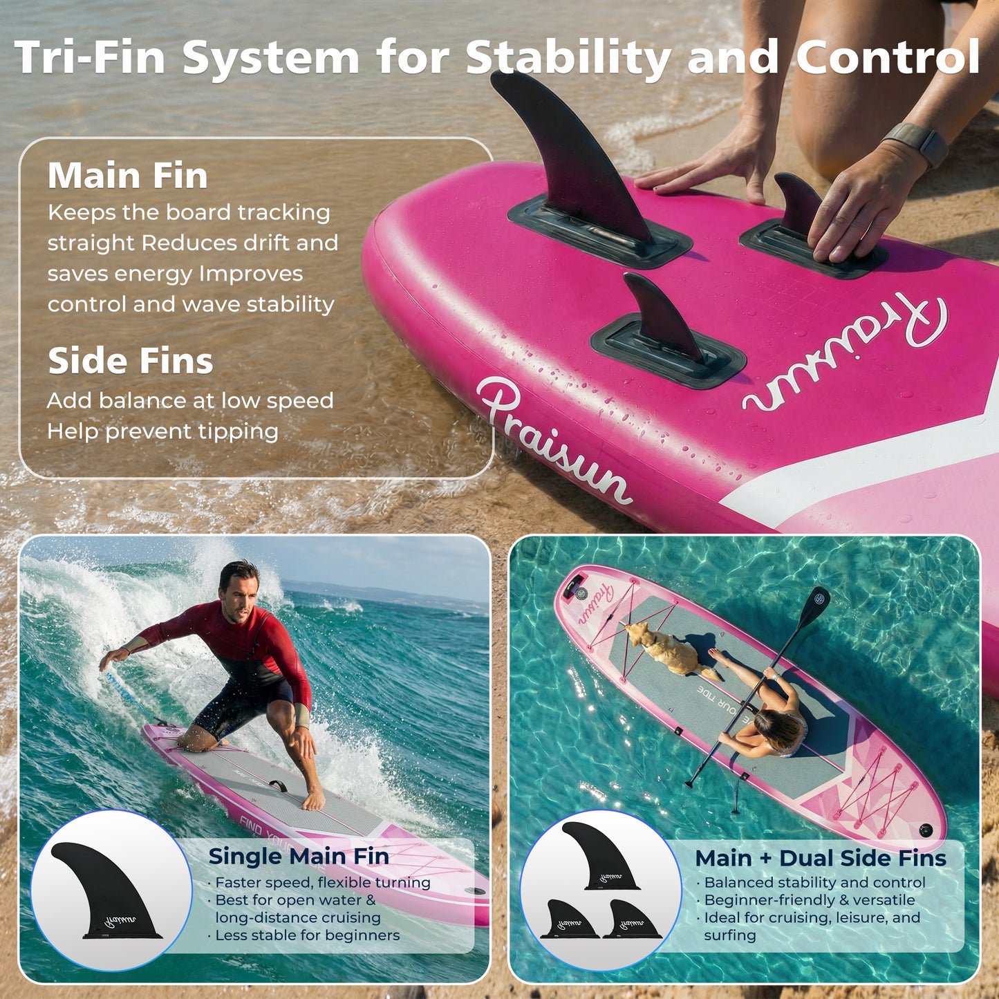 PRAISUN 12’ x 35” Inflatable Paddle Board, 450lbs Extra Wide Stand Up Paddleboard for Youth/Adults of All Skill Levels, Stable SUP with Seat & Full Kit, for Fishing, Yoga, Lake & Ocean
