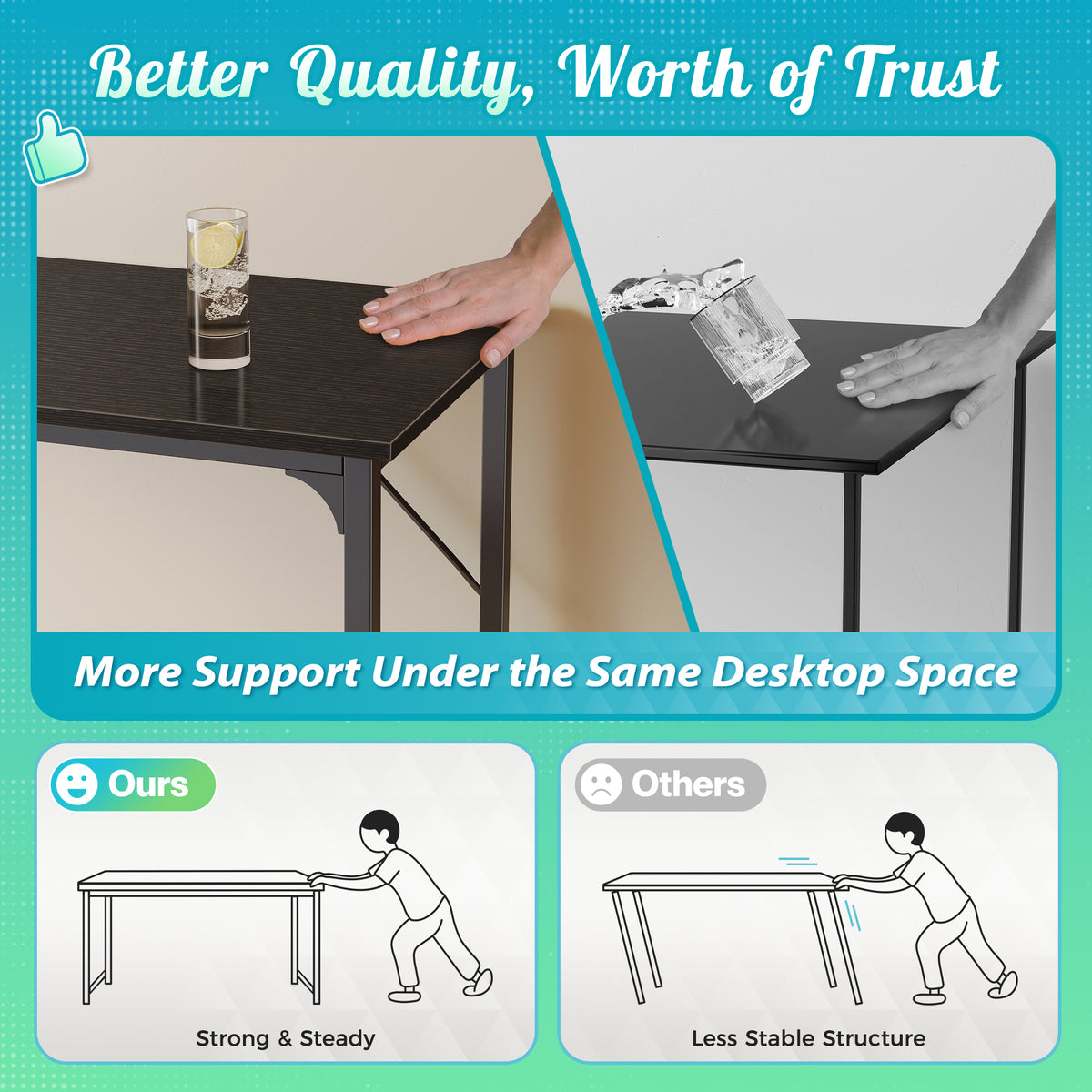 PRAISUN 55'' Computer Desk with Fabric Storage Bag, Office Desk with Durable Desktop, Large Gaming Desk, Writing Work Study Desk for Bedroom, Home Office, Black