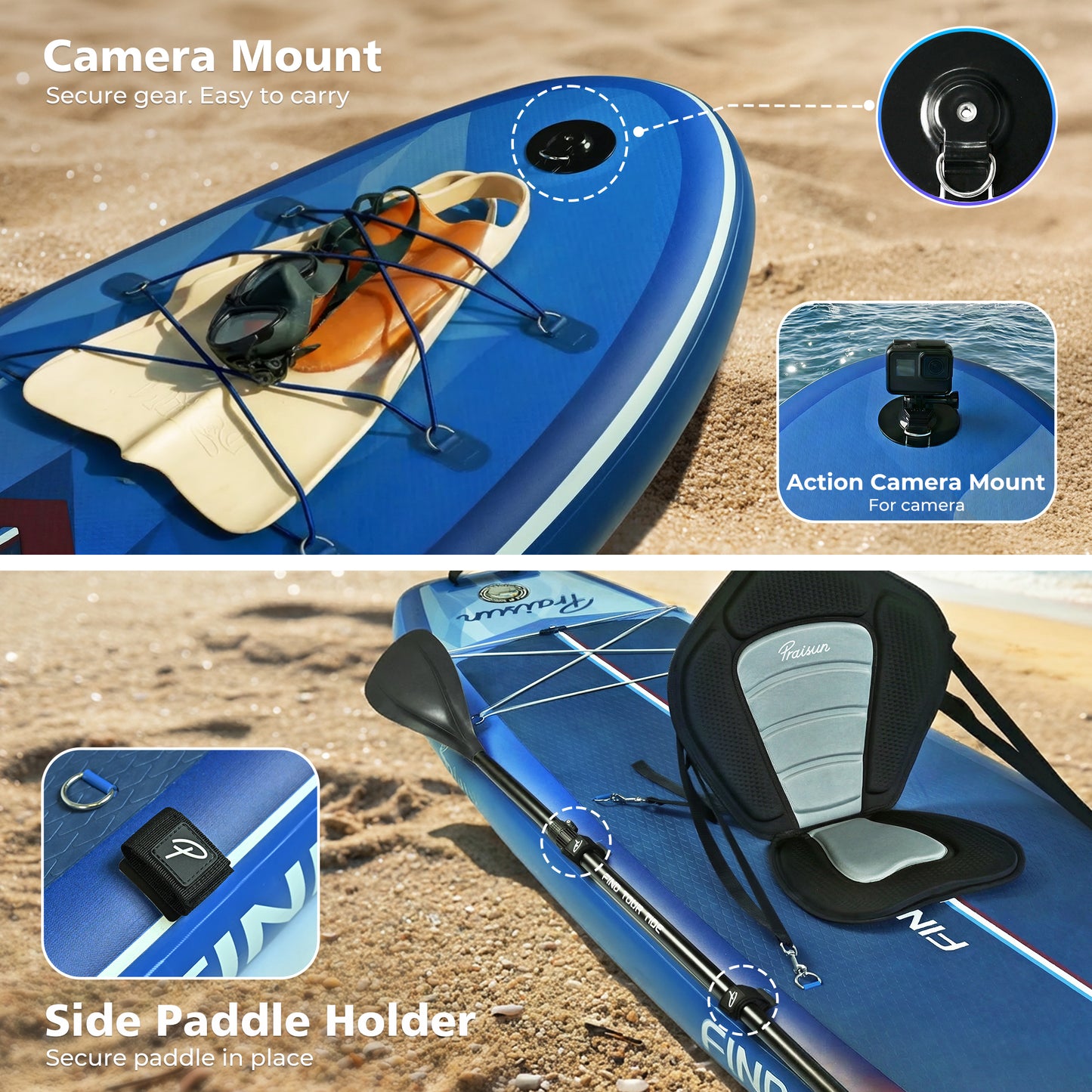 PRAISUN 12’ x 35” Inflatable Paddle Board, 450lbs Extra Wide Stand Up Paddleboard for Youth/Adults of All Skill Levels, Stable SUP with Seat & Full Kit, for Fishing, Yoga, Lake & Ocean