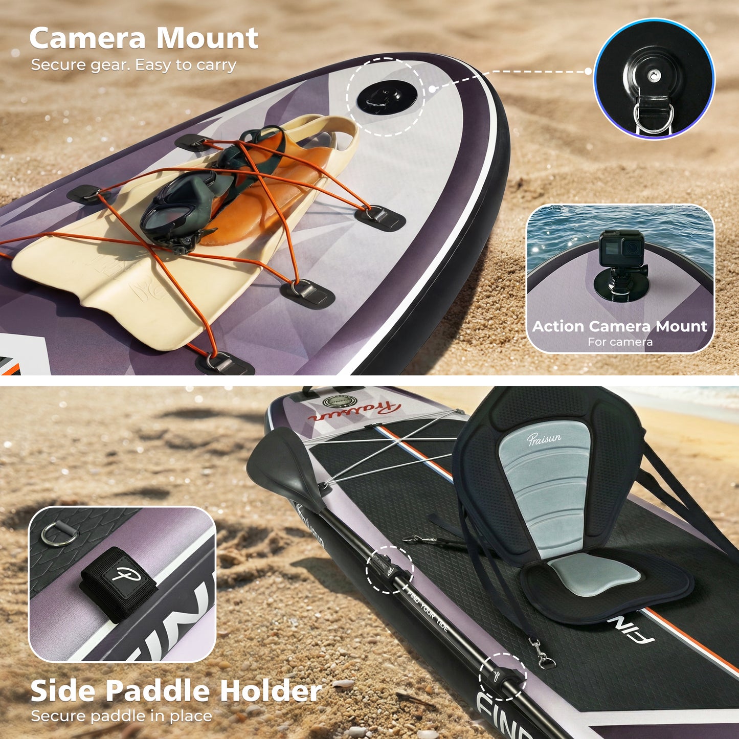 PRAISUN 12’ x 35” Inflatable Paddle Board, 450lbs Extra Wide Stand Up Paddleboard for Youth/Adults of All Skill Levels, Stable SUP with Seat & Full Kit, for Fishing, Yoga, Lake & Ocean