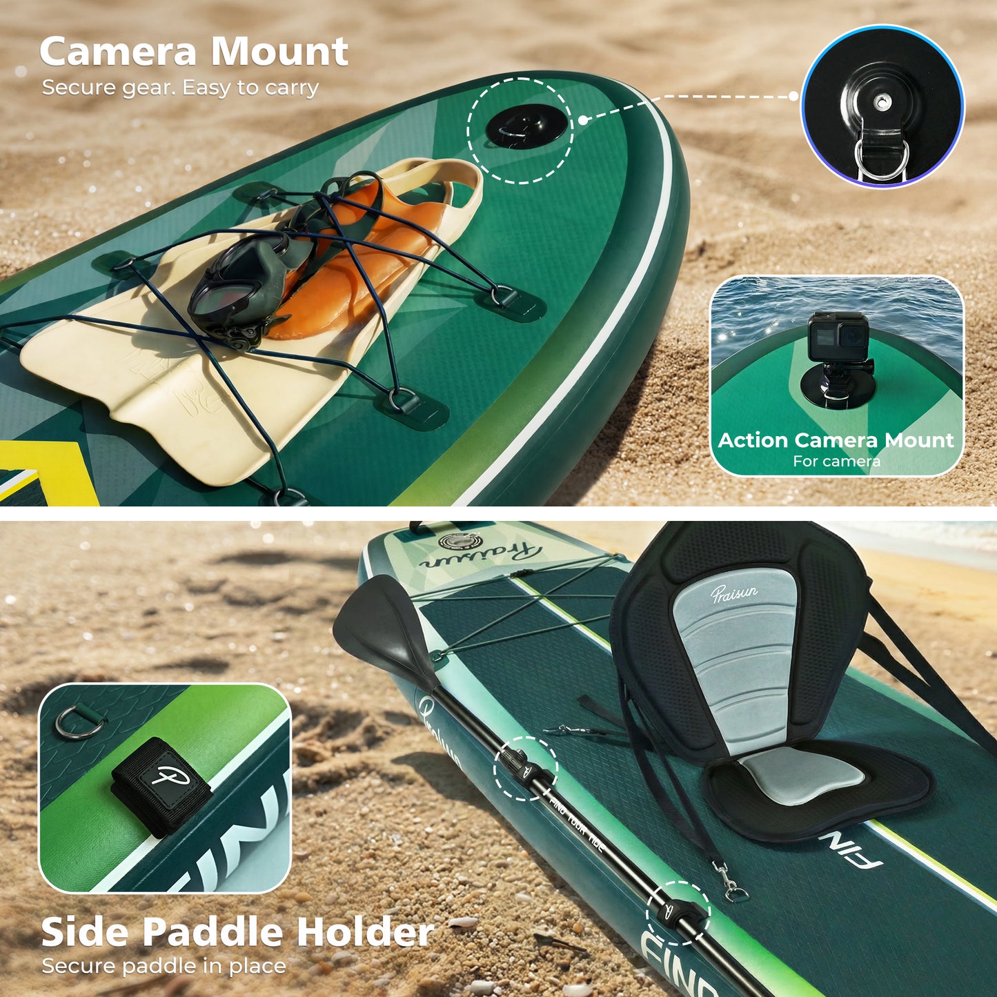 PRAISUN 12’ x 35” Inflatable Paddle Board, 450lbs Extra Wide Stand Up Paddleboard for Youth/Adults of All Skill Levels, Stable SUP with Seat & Full Kit, for Fishing, Yoga, Lake & Ocean