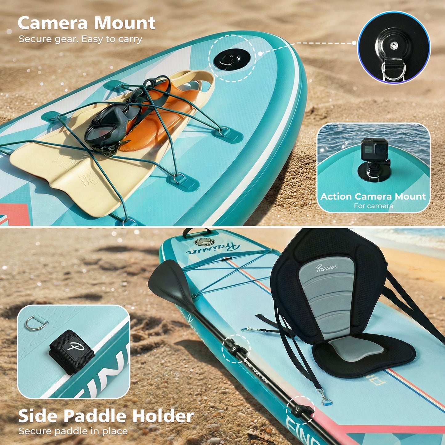 PRAISUN 12’ x 35” Inflatable Paddle Board, 450lbs Extra Wide Stand Up Paddleboard for Youth/Adults of All Skill Levels, Stable SUP with Seat & Full Kit, for Fishing, Yoga, Lake & Ocean