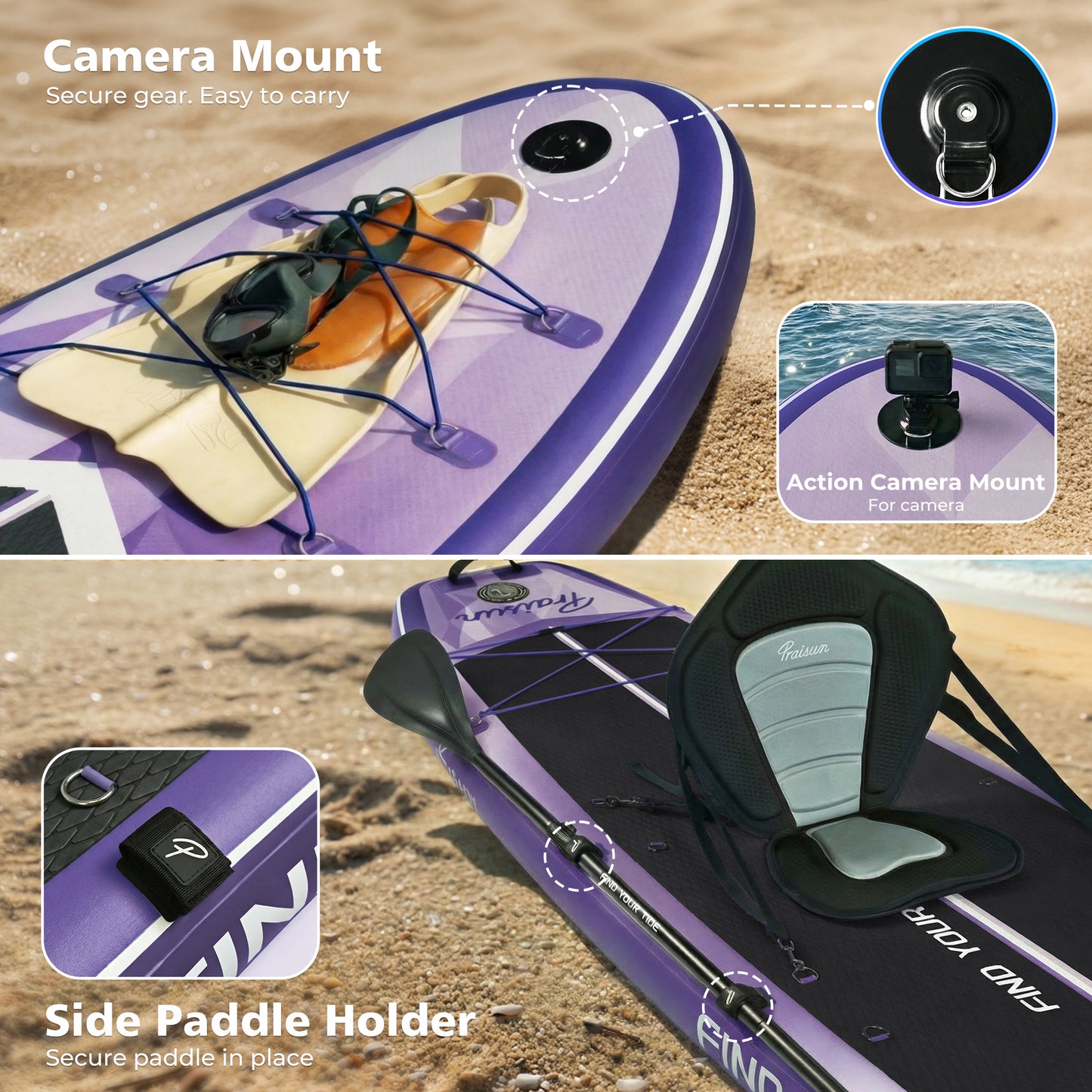 PRAISUN 12’ x 35” Inflatable Paddle Board, 450lbs Extra Wide Stand Up Paddleboard for Youth/Adults of All Skill Levels, Stable SUP with Seat & Full Kit, for Fishing, Yoga, Lake & Ocean