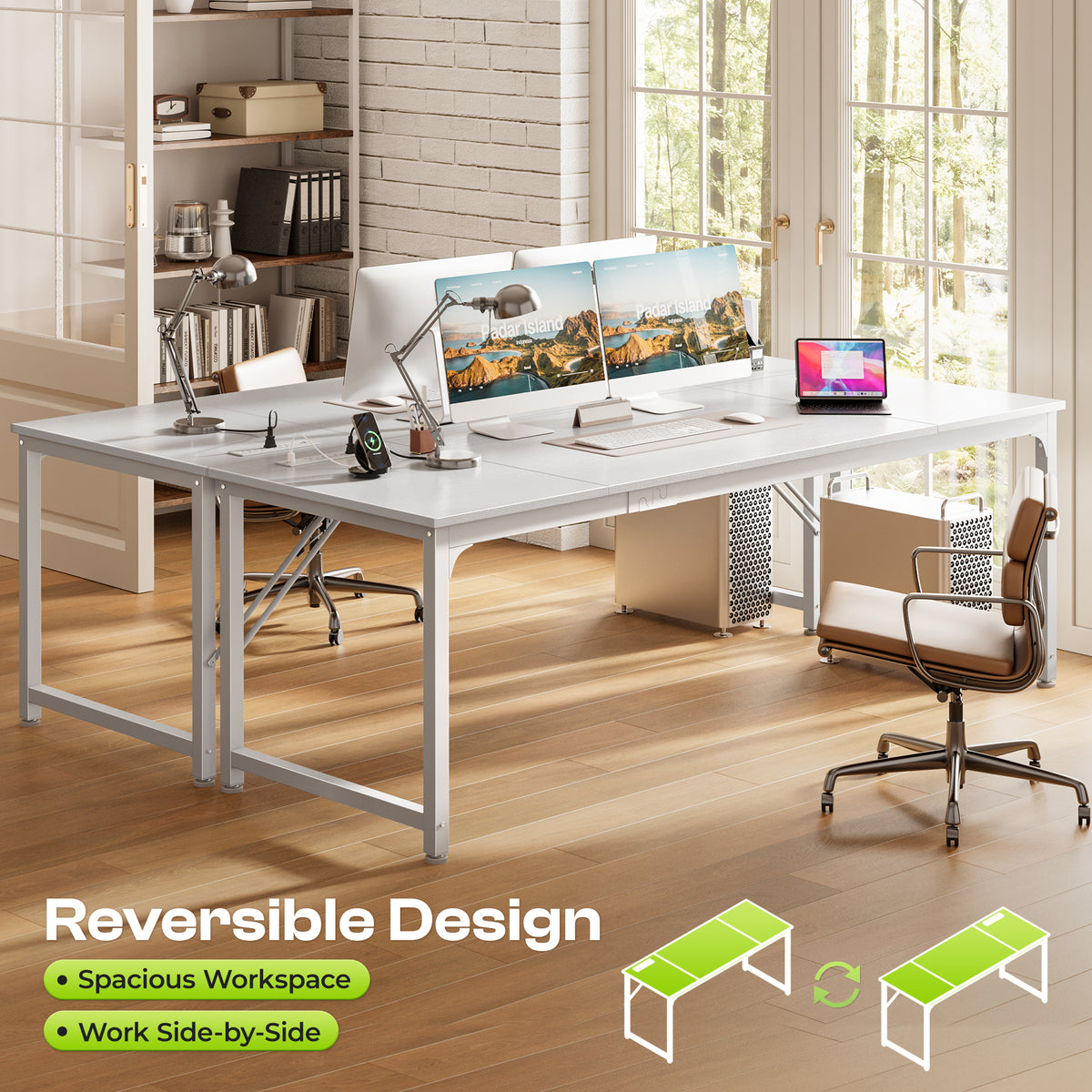 PRAISUN 70 x 24 Inch Computer Desk with Power Outlets & USB-C, White Office Desk with 4 AC Outlets, USB & USB-C, Heavy Duty Metal Frame, Spacious Desktop for Work, Writing, Study & Gaming