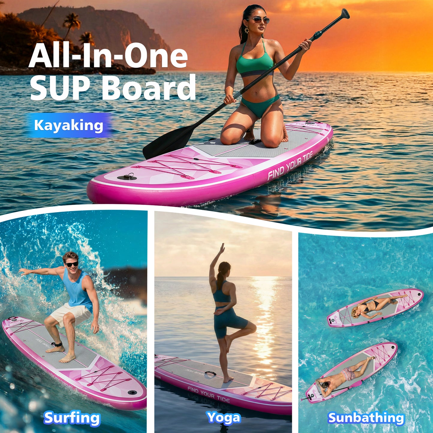 PRAISUN 12’ x 35” Inflatable Paddle Board, 450lbs Extra Wide Stand Up Paddleboard for Youth/Adults of All Skill Levels, Stable SUP with Seat & Full Kit, for Fishing, Yoga, Lake & Ocean