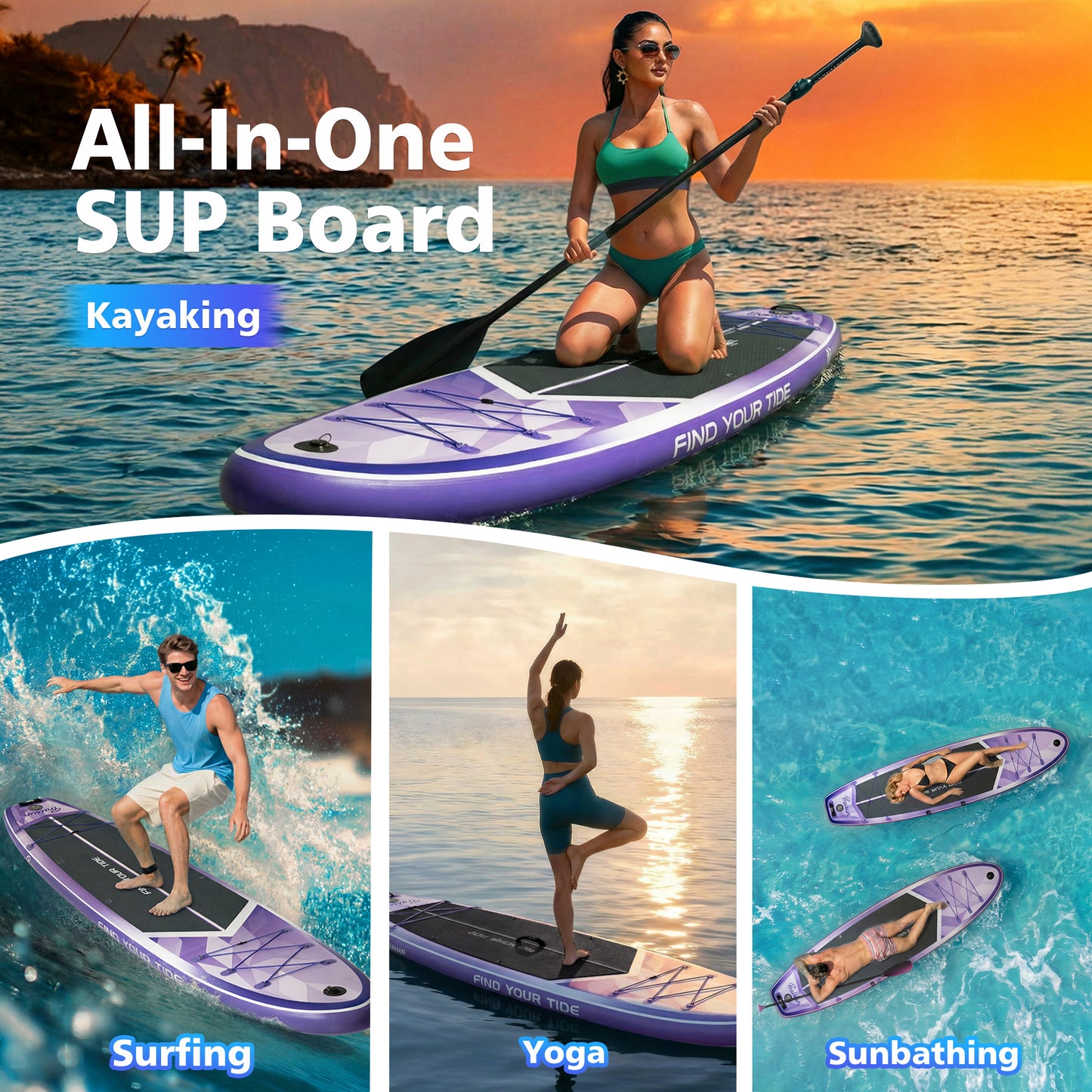 PRAISUN 12’ x 35” Inflatable Paddle Board, 450lbs Extra Wide Stand Up Paddleboard for Youth/Adults of All Skill Levels, Stable SUP with Seat & Full Kit, for Fishing, Yoga, Lake & Ocean
