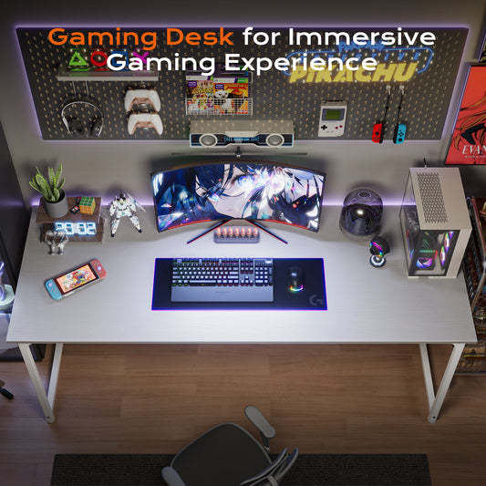 PRAISUN 54 X 24 Inch Computer Desk with Deeper Desktop, Gaming Office Writing Work Desk for Home Office, Study, Bedroom, Work from Home, Metal Frame, White