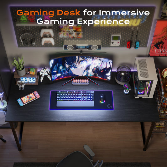 PRAISUN 47 X 24 Inch Computer Desk with Deeper Desktop, Gaming Office Writing Work Desk for Home Office, Study, Bedroom, Work from Home, Metal Frame, Black