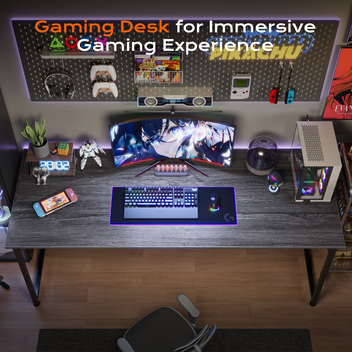 PRAISUN 54 X 24 Inch Computer Desk with Deeper Desktop, Gaming Office Writing Work Desk for Home Office, Study, Bedroom, Work from Home, Metal Frame, Grey