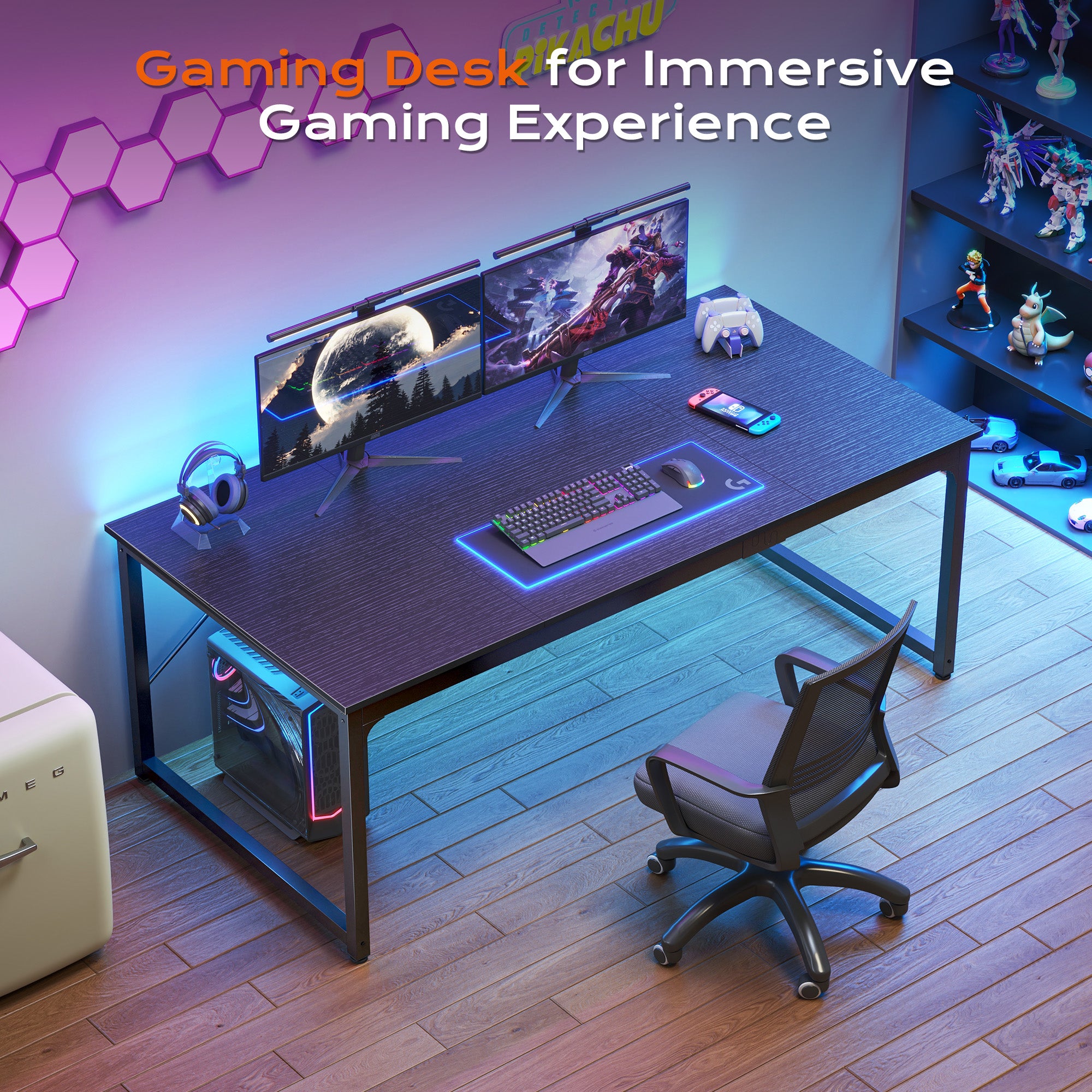 Deep Pc Desk PRAISUN 63 X 29.5 Inch Computer Desk with Deeper Desktop, Gaming Offic