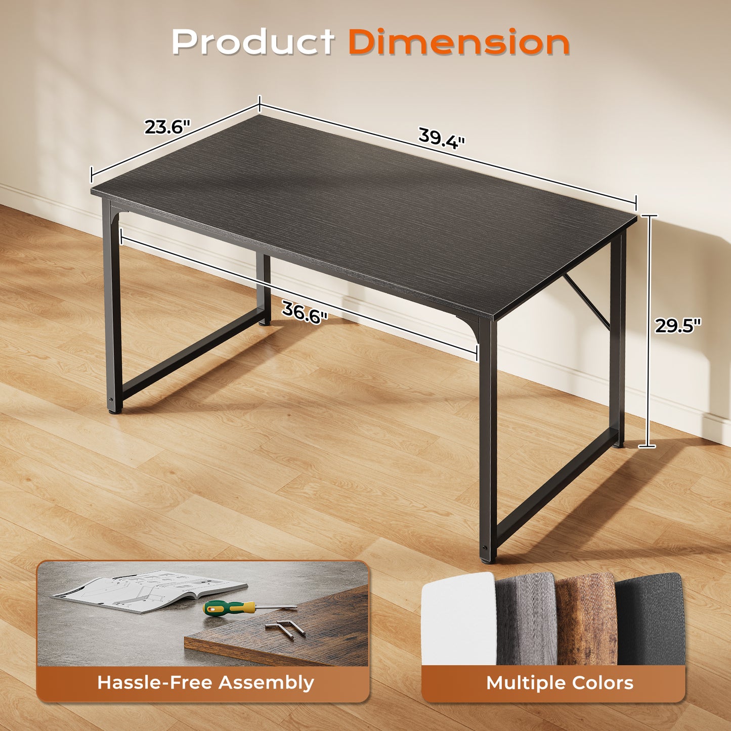 PRAISUN 40 X 24 Inch Computer Desk with Deeper Desktop, Gaming Office Writing Work Desk for Home Office, Study, Bedroom, Work from Home Desk, Metal Frame, Black