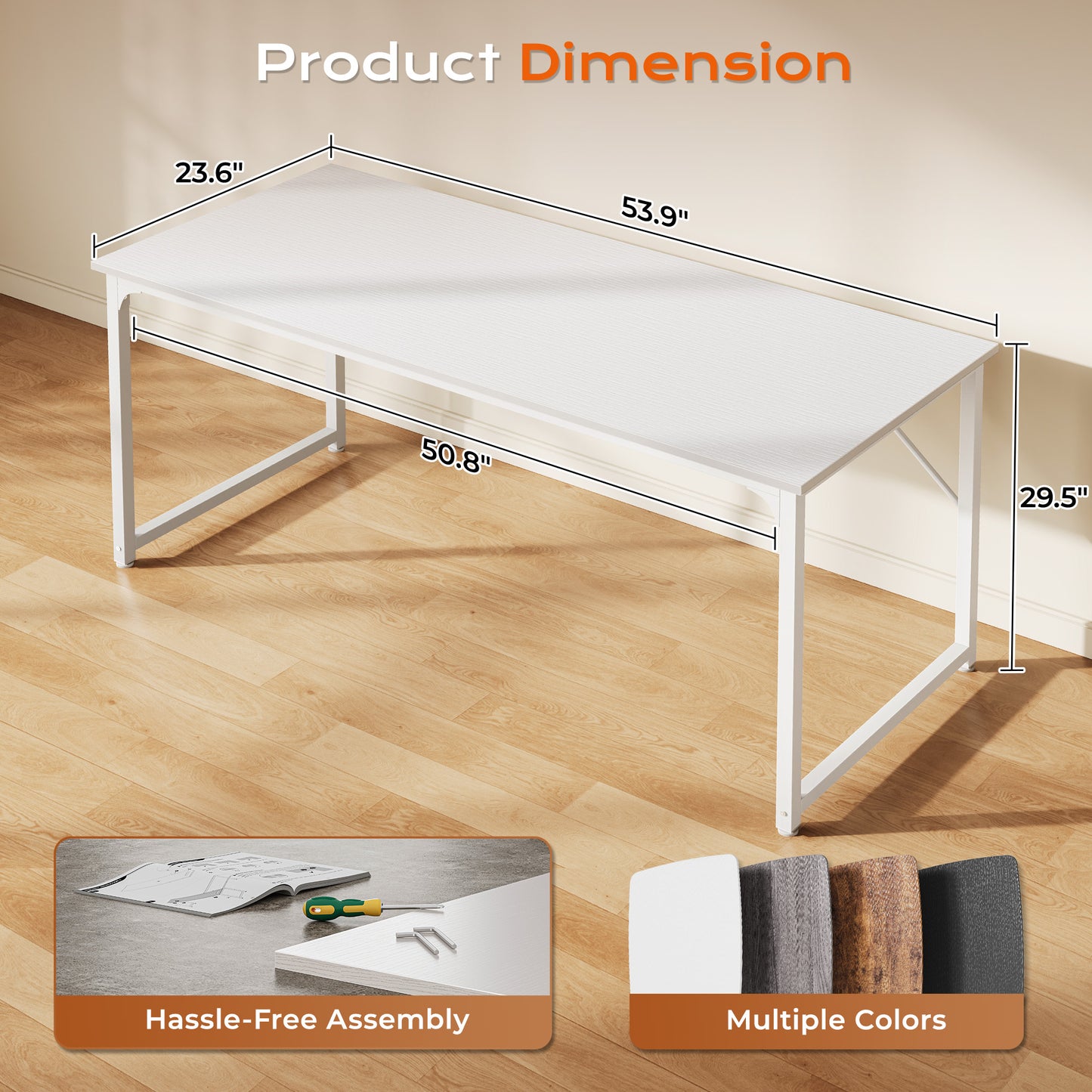 PRAISUN 54 X 24 Inch Computer Desk with Deeper Desktop, Gaming Office Writing Work Desk for Home Office, Study, Bedroom
