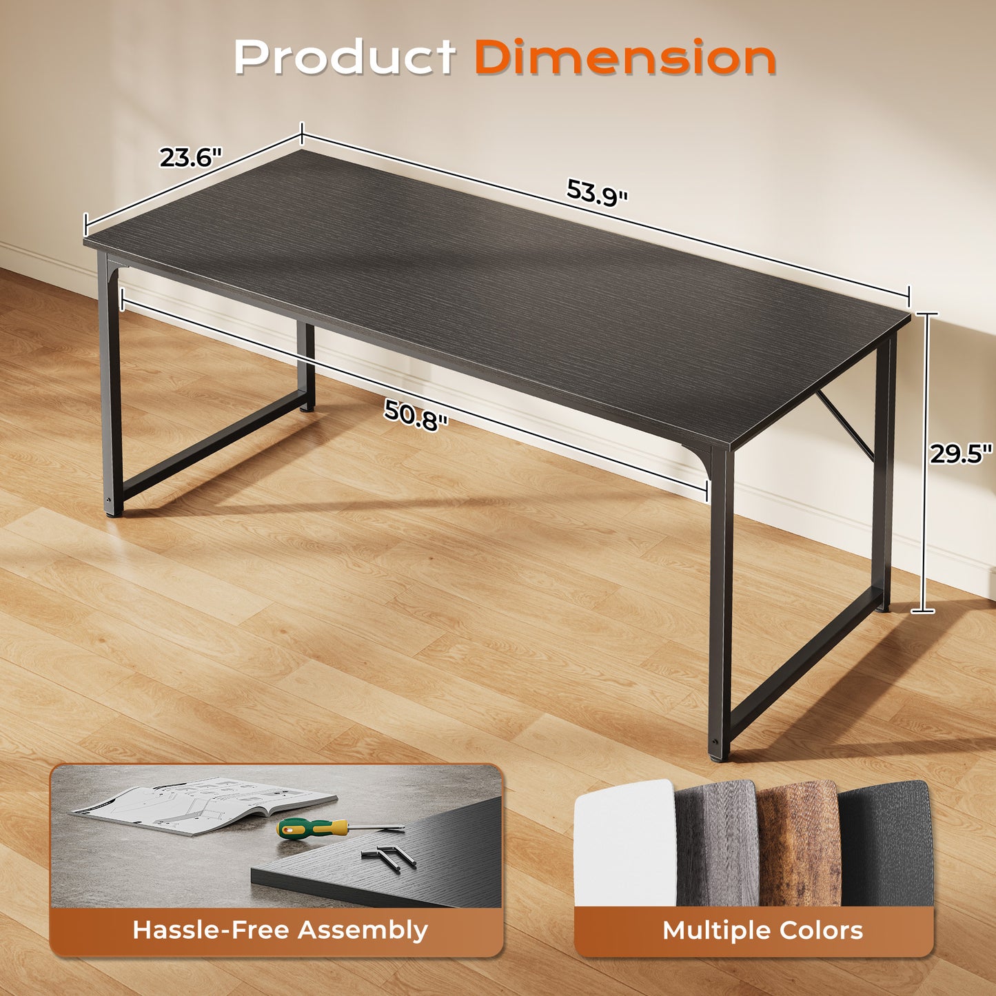 PRAISUN 54 X 24 Inch Computer Desk with Deeper Desktop, Gaming Office Writing Work Desk for Home Office, Study, Bedroom, Work from Home, Metal Frame, Black